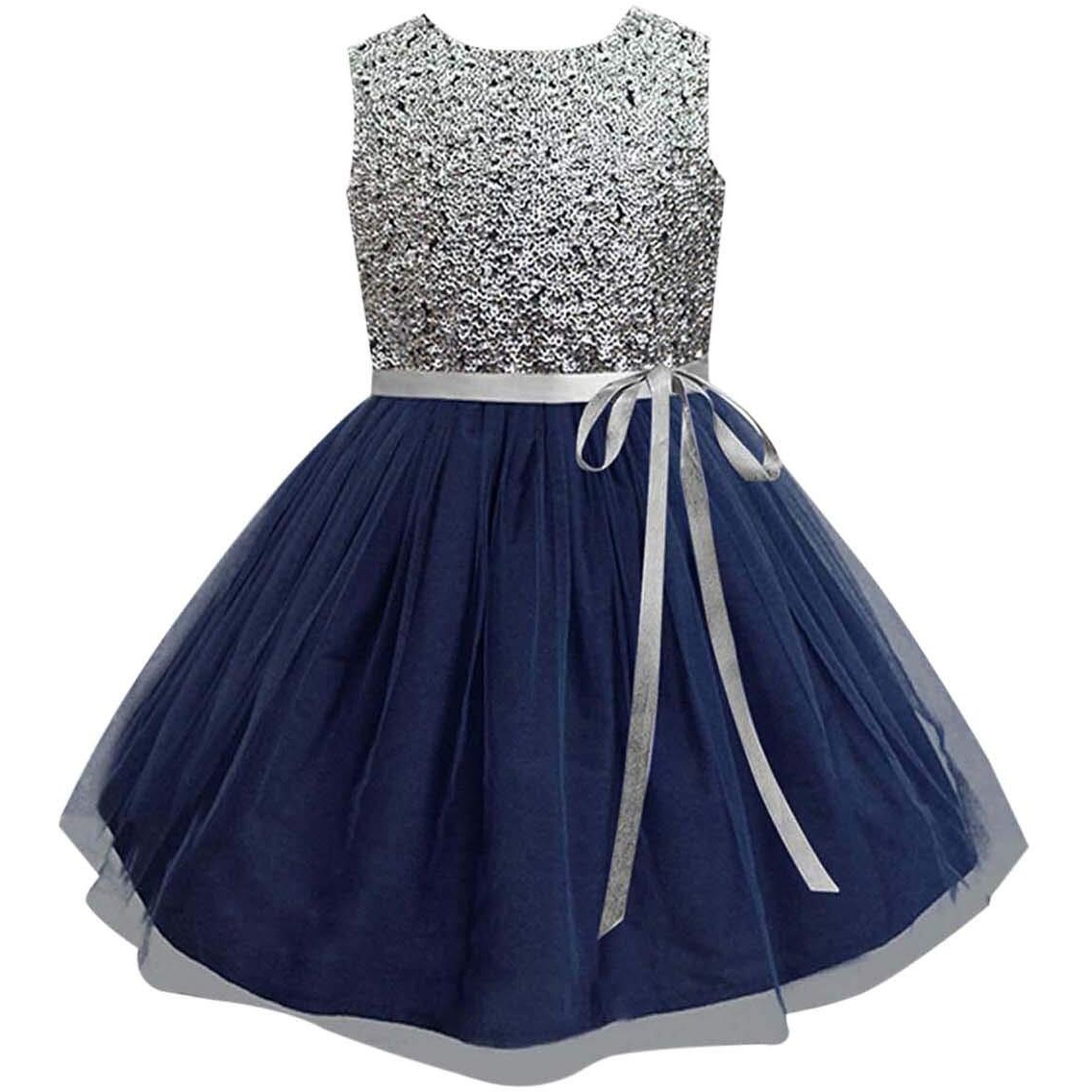 A.T.U.N. All Things Uber Nice Polyester Fit And Flare Special Occasion Dress (Dgdrs Glt Sin_Navy Blue_13-14 Years)