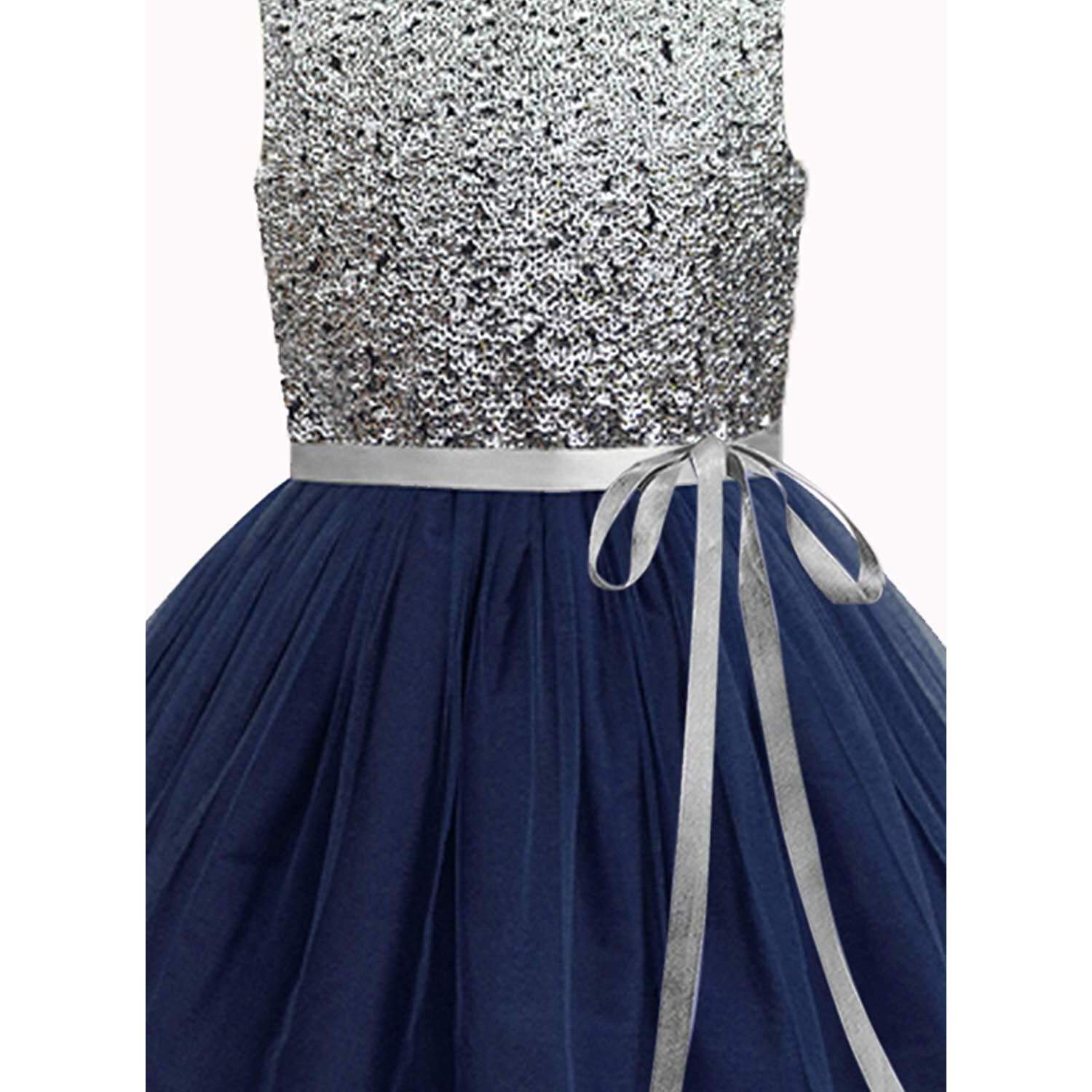 A.T.U.N. All Things Uber Nice Polyester Fit And Flare Special Occasion Dress (Dgdrs Glt Sin_Navy Blue_13-14 Years)