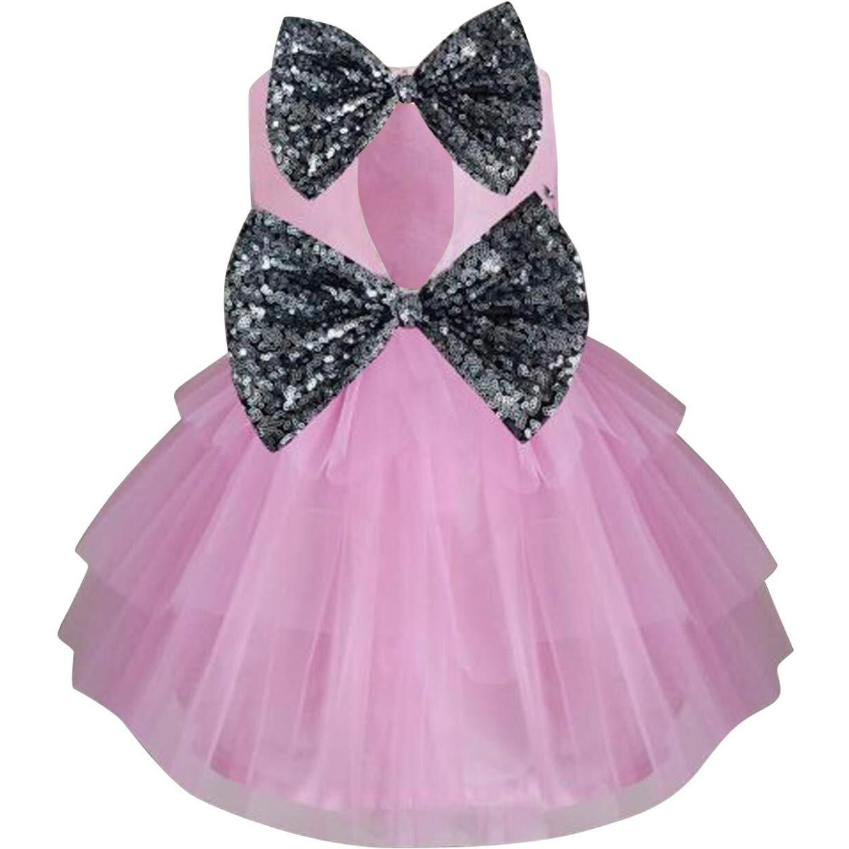 A.T.U.N Baby Girl's Fit And Flare Dress (Gdrs Kyh Sps_6-12_Pink, Silver_6-12 Months)