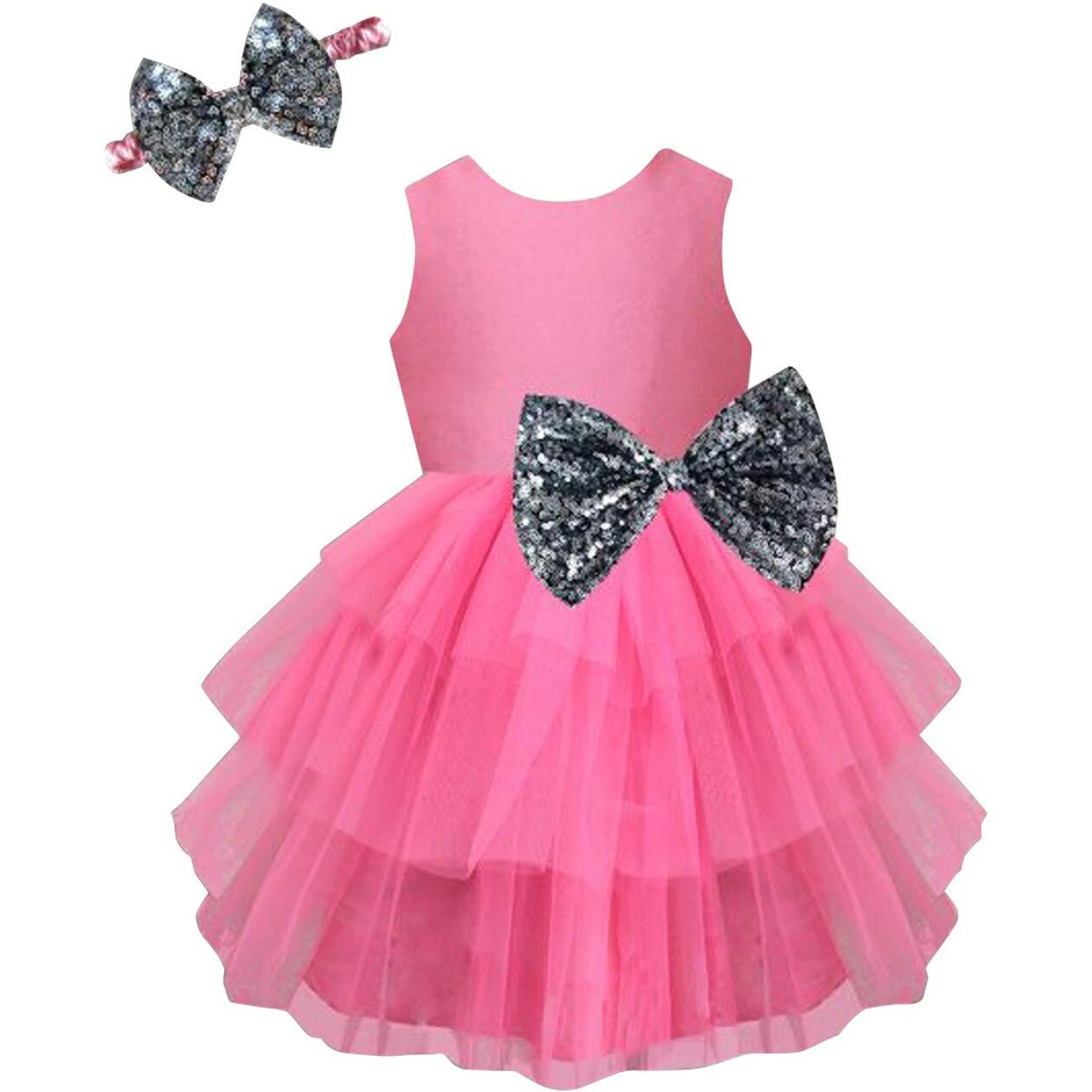 A.T.U.N Baby Girl's Fit And Flare Dress (Gdrs Kyh Ros_0-3_Rouge, Silver_0-3 Months)