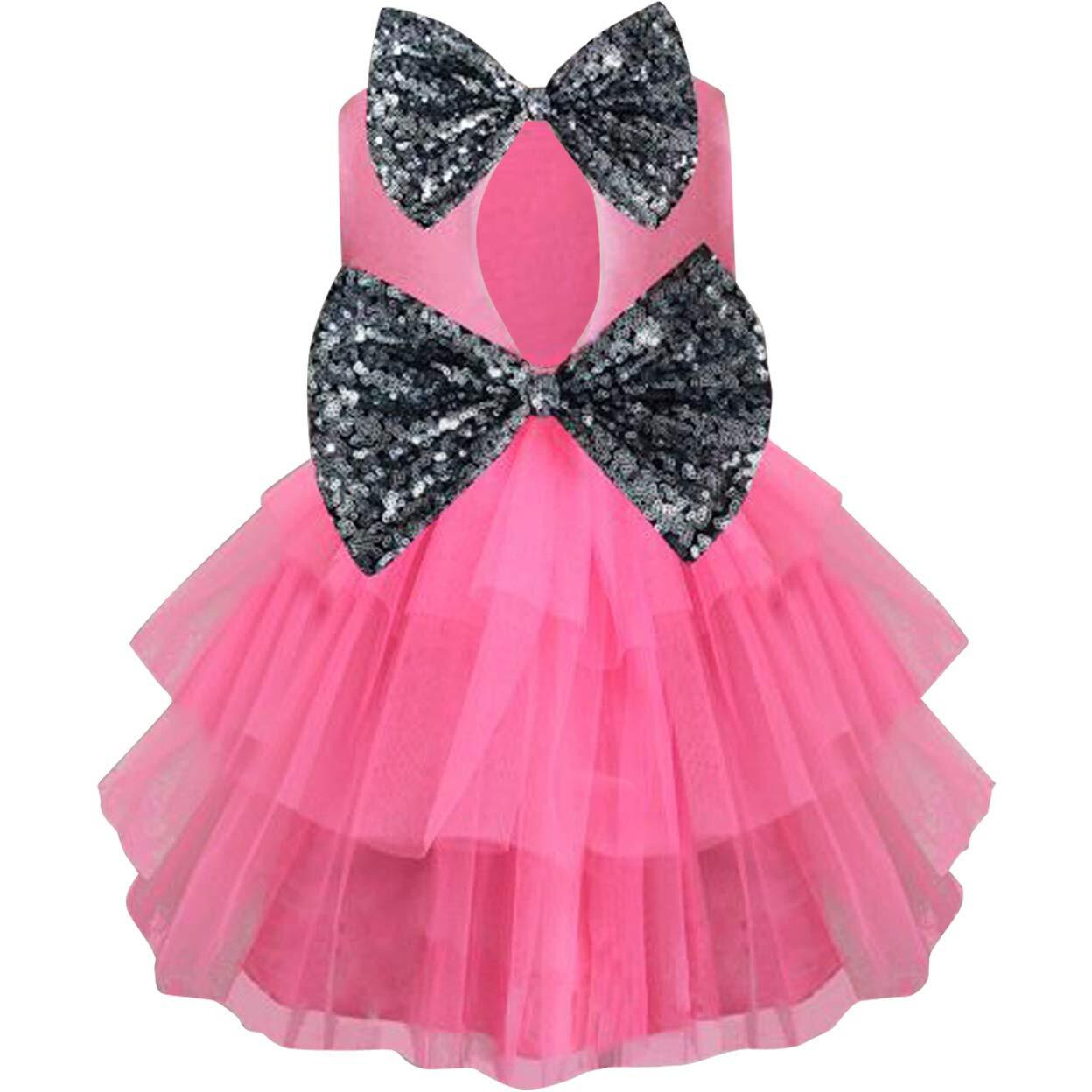 A.T.U.N Baby Girl's Fit And Flare Dress (Gdrs Kyh Ros_0-3_Rouge, Silver_0-3 Months)