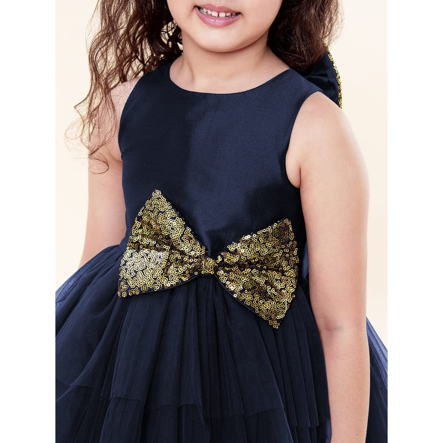 A.T.U.N Baby Girl's Fit And Flare Dress (Gdrs Kyh Nvg_1-2_Navy Blue, Gold_12 - 24 Months)