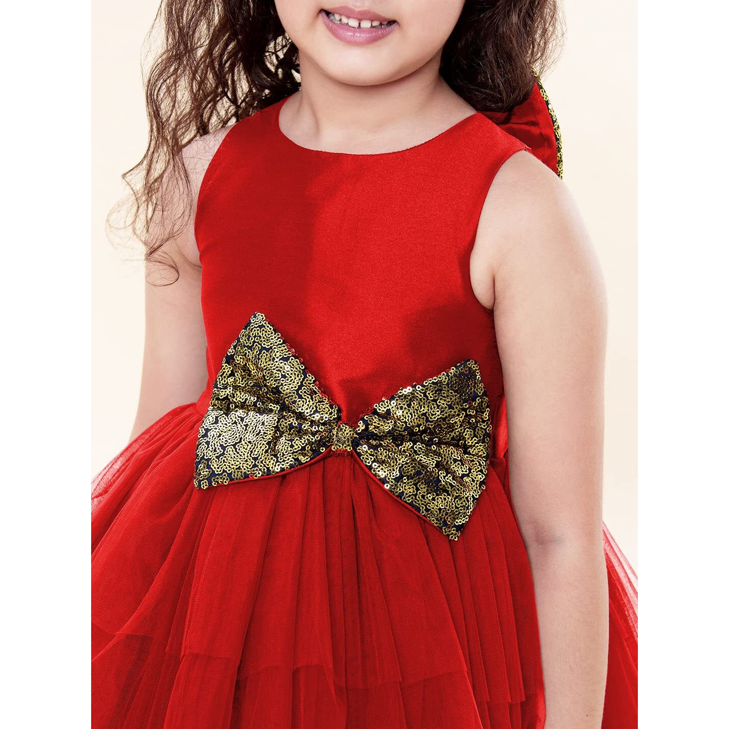 A.T.U.N Baby Girl's Fit And Flare Dress (Gdrs Kyh Rdg_1-2_Red, Gold_12 - 24 Months)