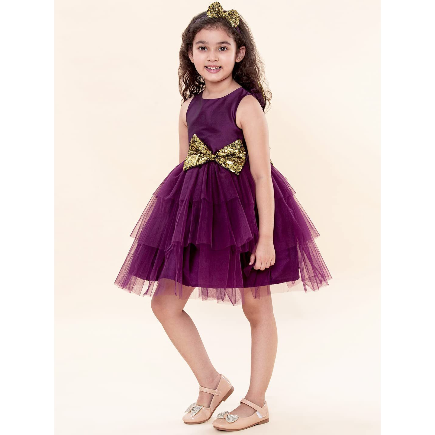 A.T.U.N Baby Girl's Fit And Flare Dress (Gdrs Kyh Wig_0-3_Wine, Gold_0 - 3 Months)