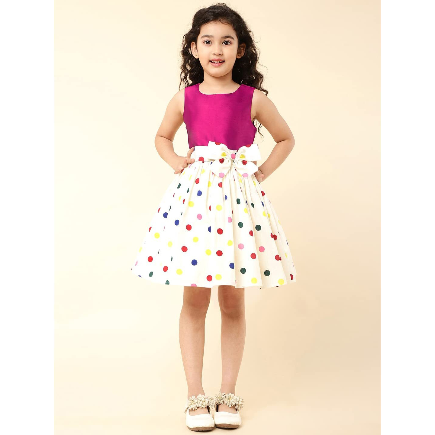 A.T.U.N. (All Things Uber Nice) Cotton Blend Fit And Flare Casual Dress (Gdrs Dbw_Fuchsia-Multi_5-6 Years)