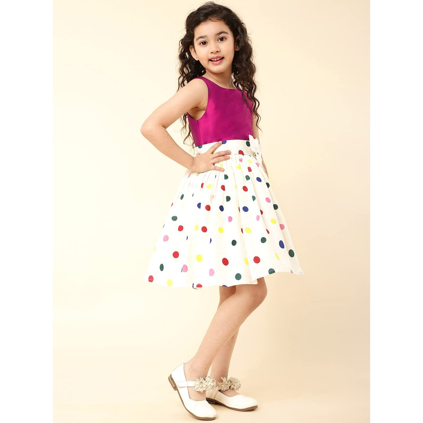 A.T.U.N. (All Things Uber Nice) Cotton Blend Fit And Flare Casual Dress (Gdrs Dbw_Fuchsia-Multi_5-6 Years)