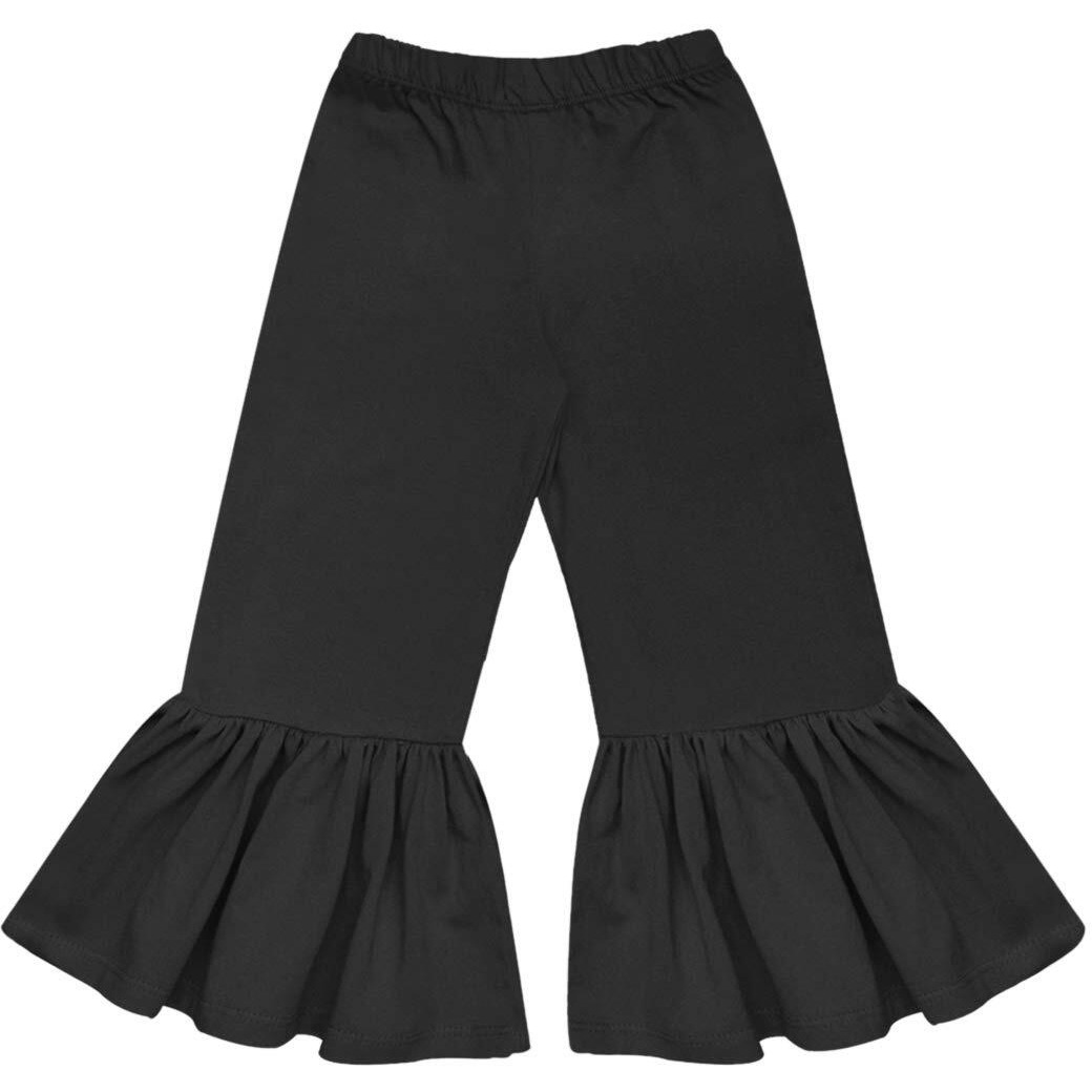 A.T.U.N. (All Things Uber Nice) Girls High Rise Regular Elasticated Waistband Casual Ruffle Pants Black