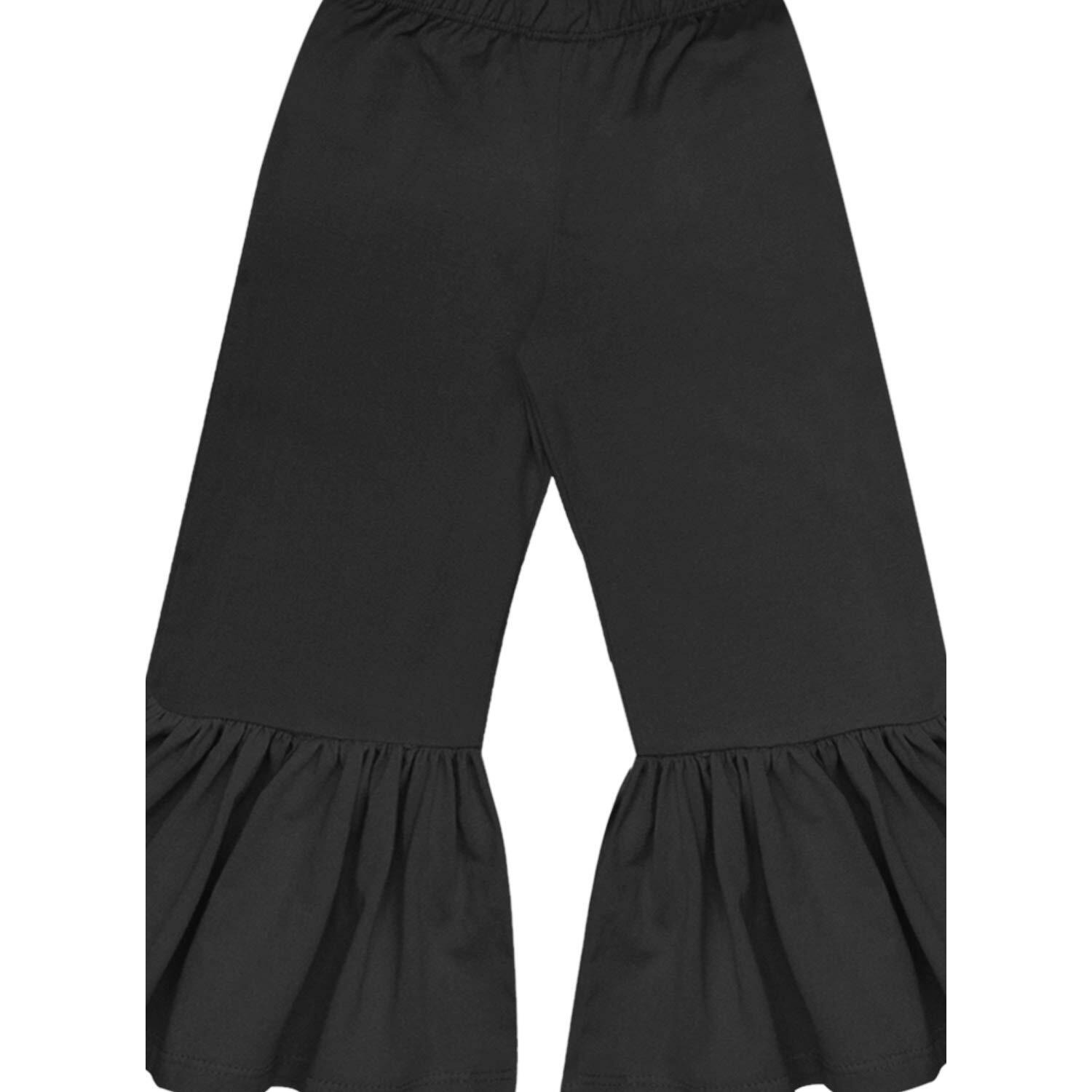 A.T.U.N. (All Things Uber Nice) Girls High Rise Regular Elasticated Waistband Casual Ruffle Pants Black