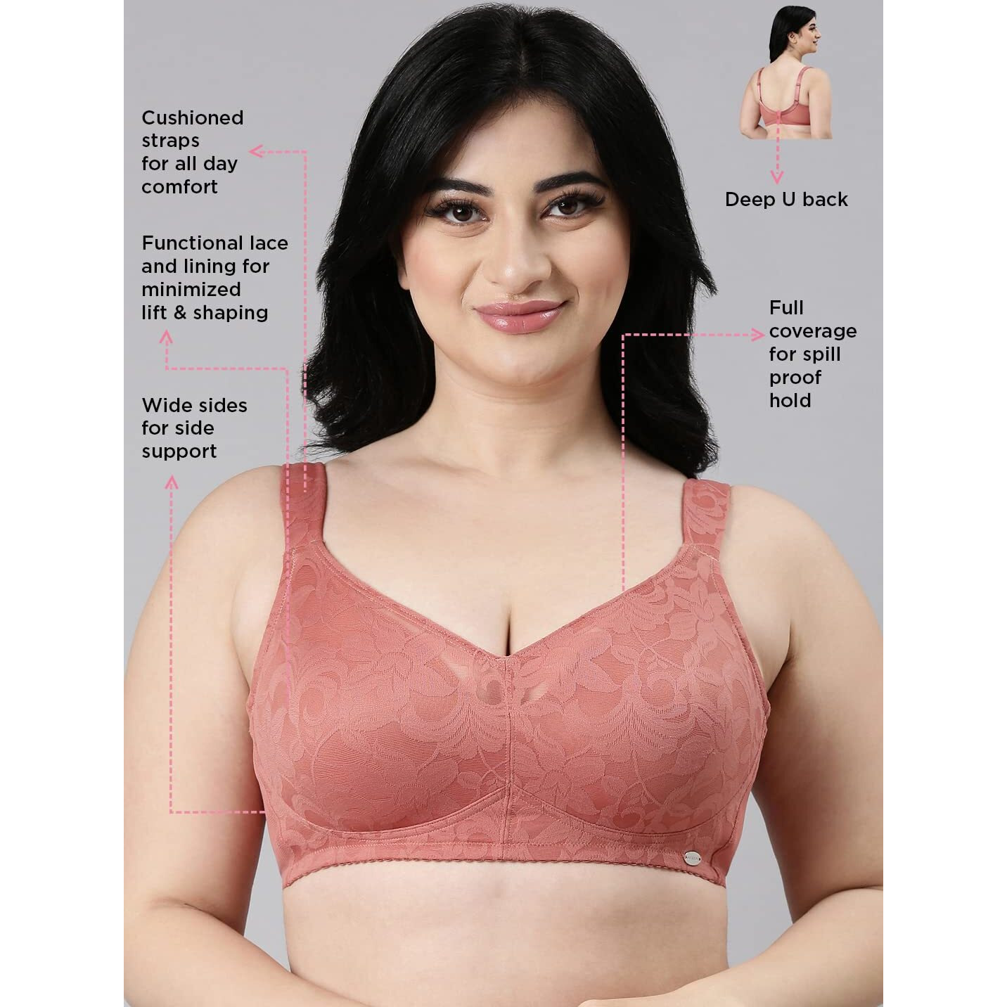 Enamor Women's 75% Nylon, 25% Elastane Wire Free Casual Full-Coverage Bra (F122_Rosette_40C)
