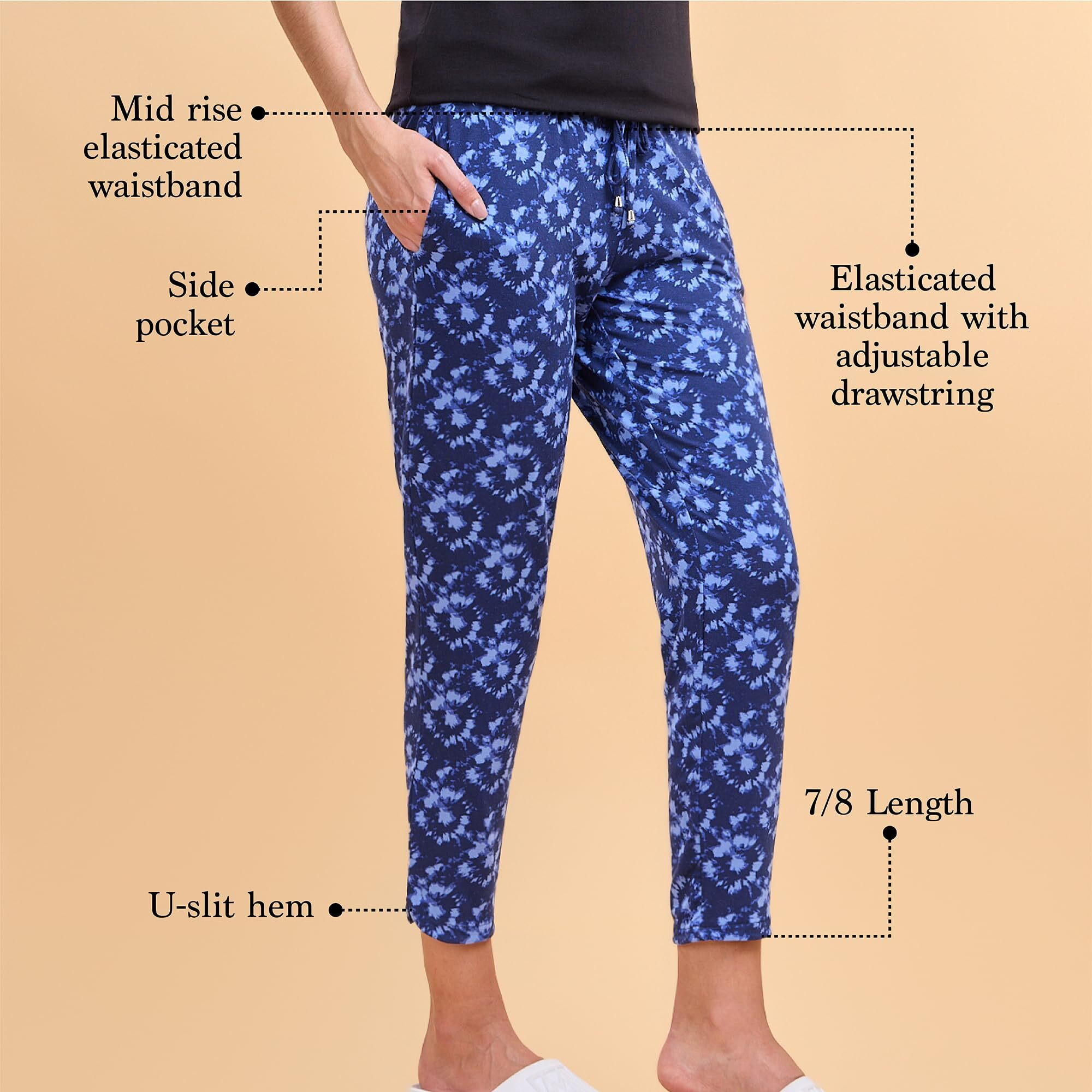 Enamor Women's Regular Pants (E048_Medieval Blue Aop_L)