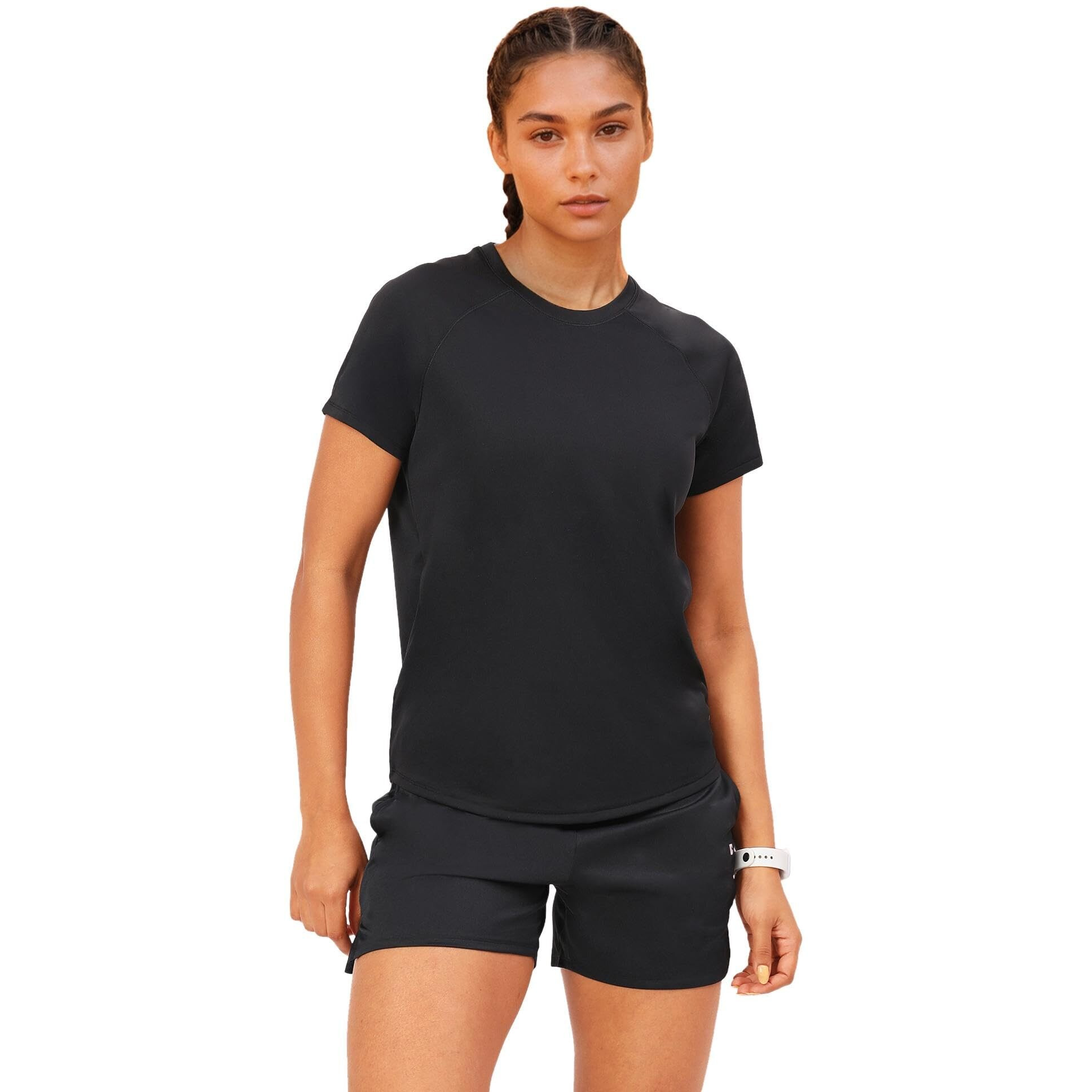 Enamor Women's Solid Relaxed Fit T-Shirt (A314_Jet Black