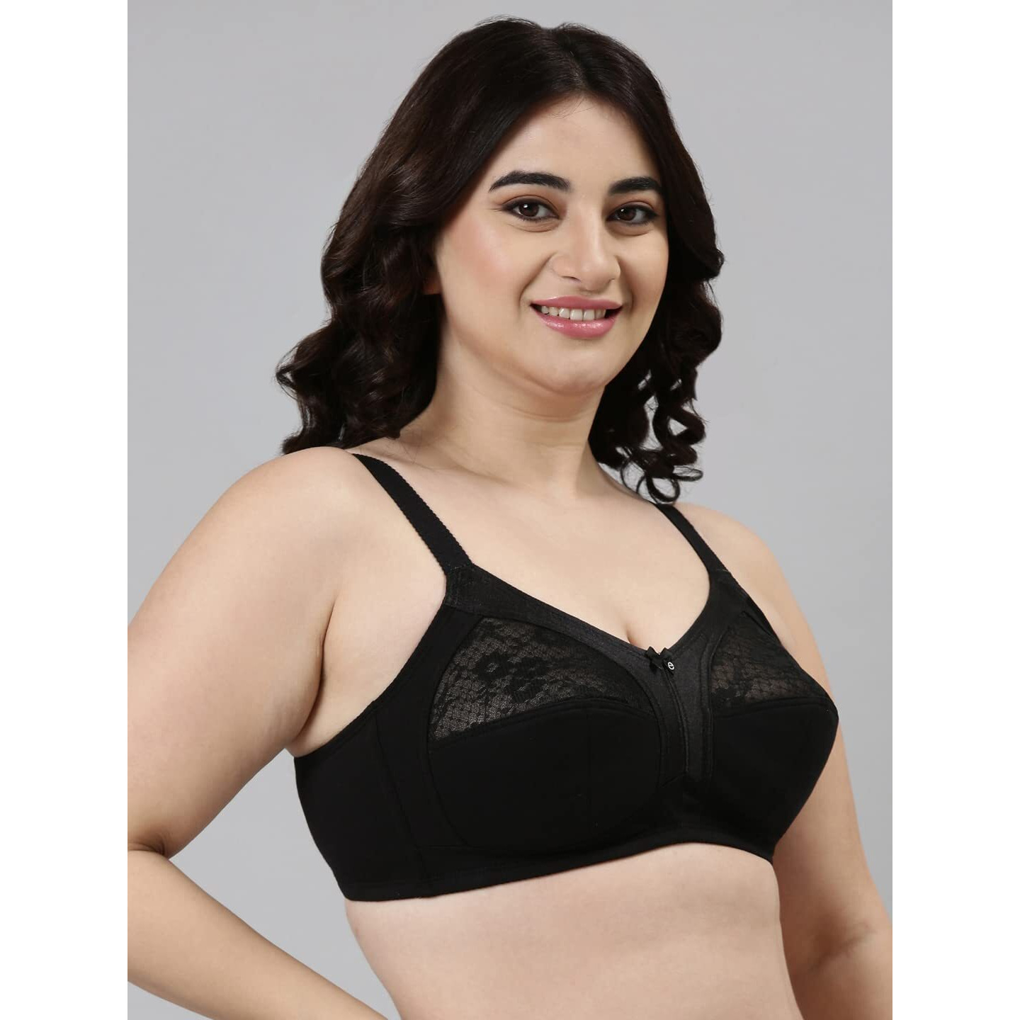 Enamor A014 Super Contouring M-Frame Full Support Bra - Supima Cotton, Non-Padded, Wirefree & Full Coverage Black