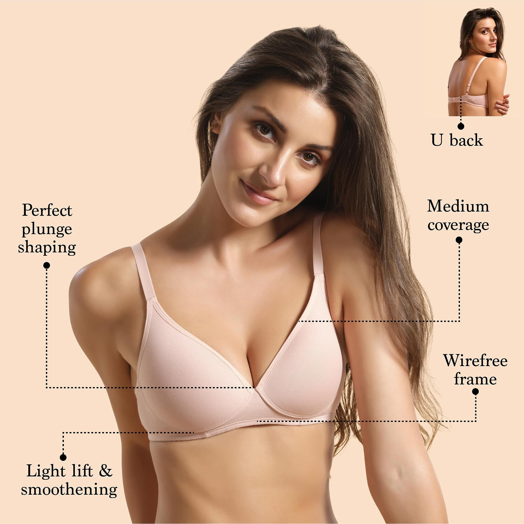Enamor A039 Perfect Coverage Supima Cotton T-Shirt Bra- Padded, Wirefree & Medium Coverage Pearl