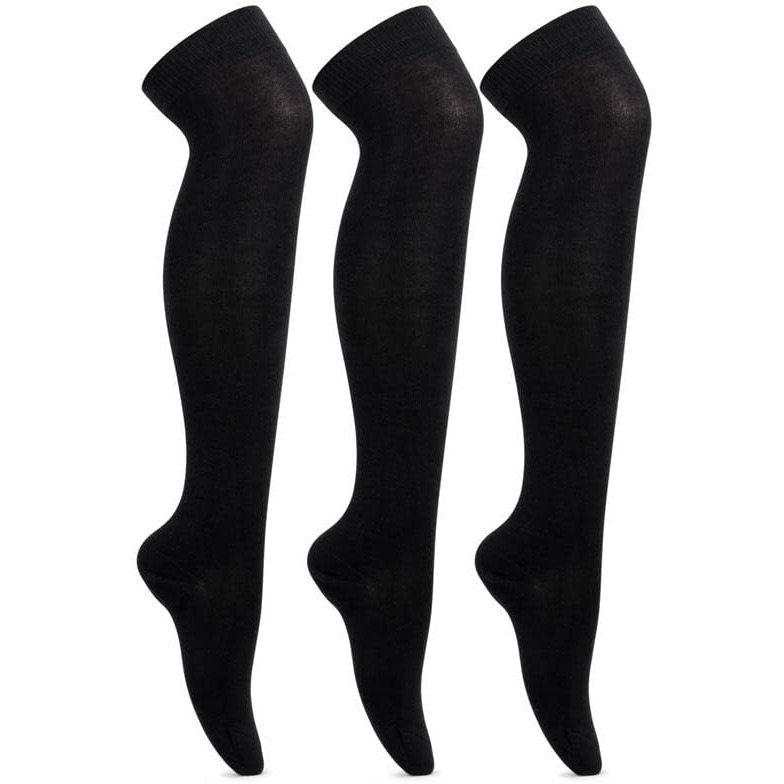 Bonjour Girls Poly Cotton Knee High Socks (11-13 Years, Black)