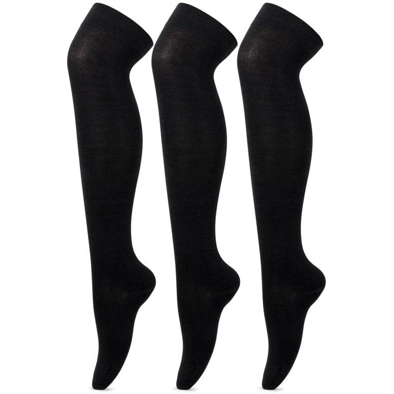 Bonjour Girls Poly Cotton Knee High Socks (11-13 Years, Black)