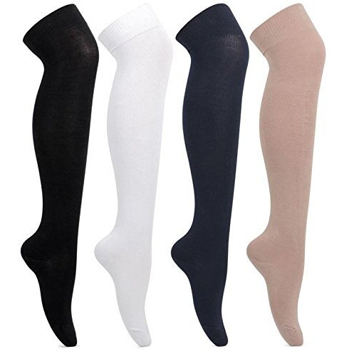 Bonjour Cotton Women's Knee Length Socks (Pack Of 4)(Bro4002-06-Po4-Assorted_Multicoloured_13-16 Years)