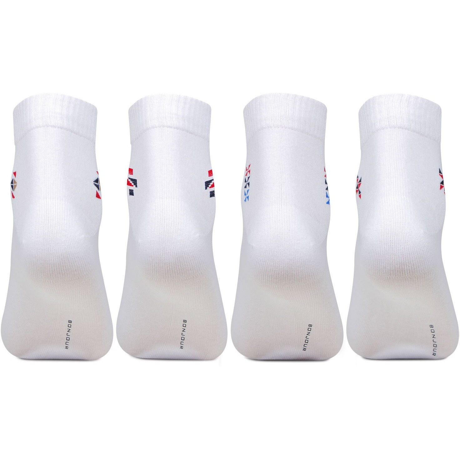Bonjour Centre Motif White Office/Business/Formal Ankle Socks For Men - Pack Of 4