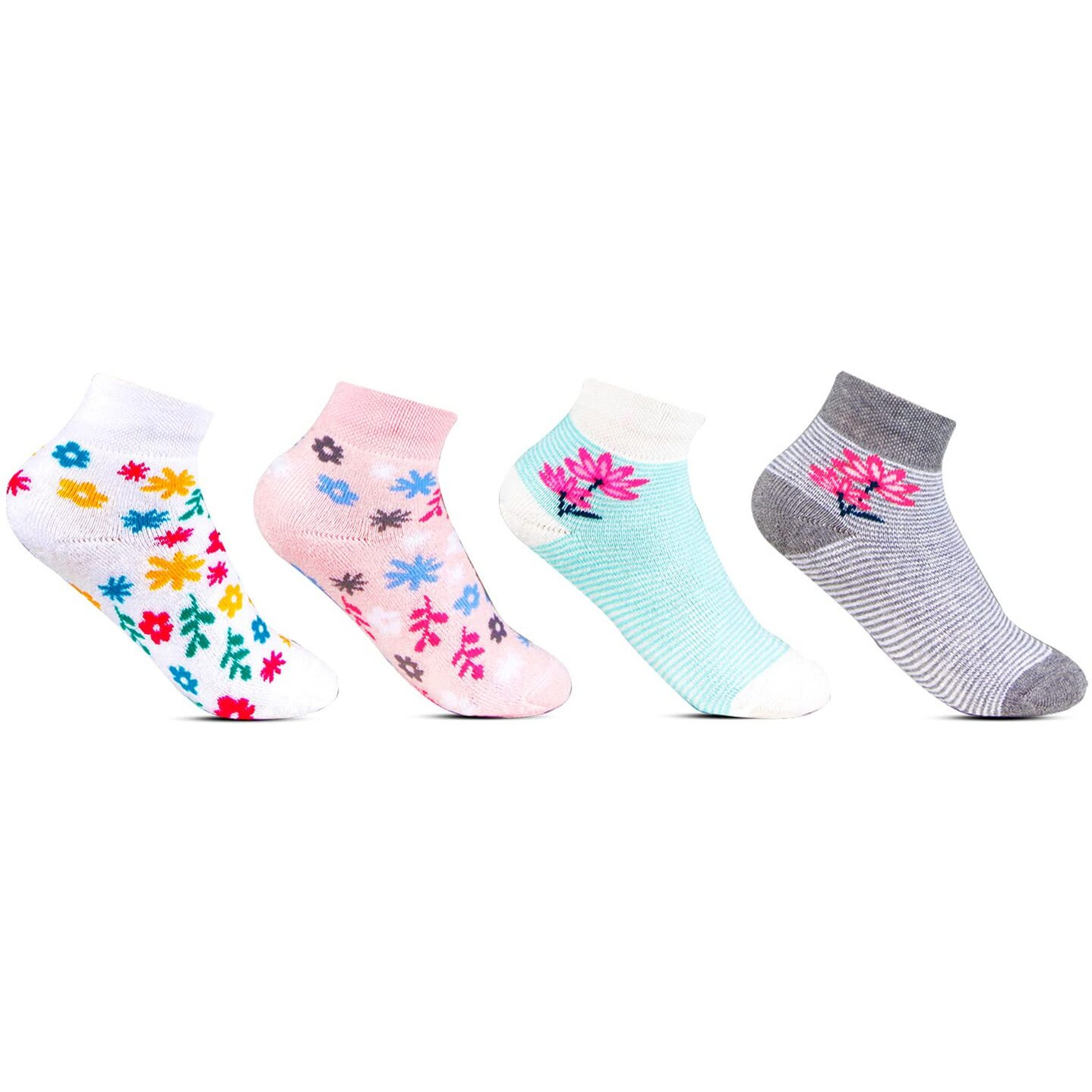 Bonjour Designer Sports Cushioned/Terry Ankle Length Socks For Kids- Girls- Pack Of 4