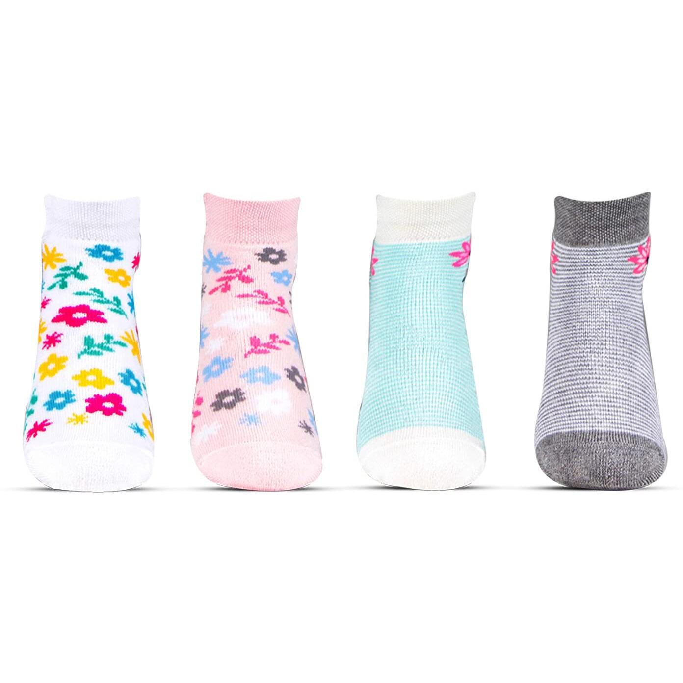 Bonjour Designer Sports Cushioned/Terry Ankle Length Socks For Kids- Girls- Pack Of 4