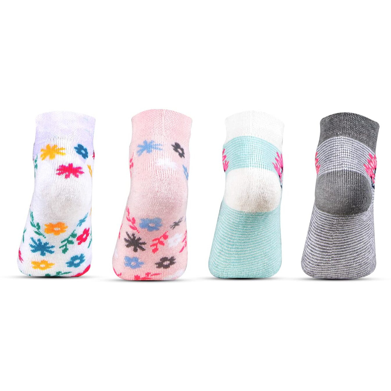 Bonjour Fashion Socks With Floral Prints Cushion Socks For 9-12 Years - Pack Of 4