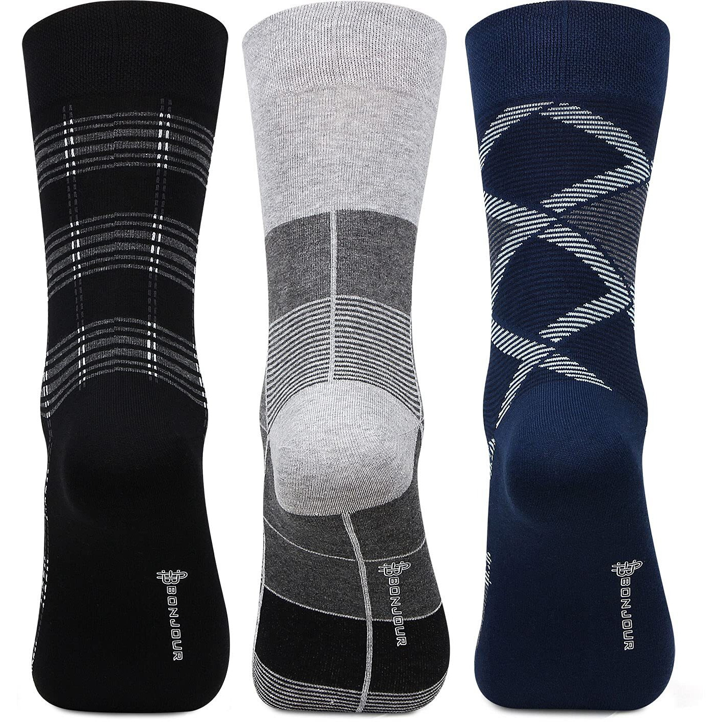 Bonjour Designer Office/Business/Formal Crew Socks For Men - Pack Of 3
