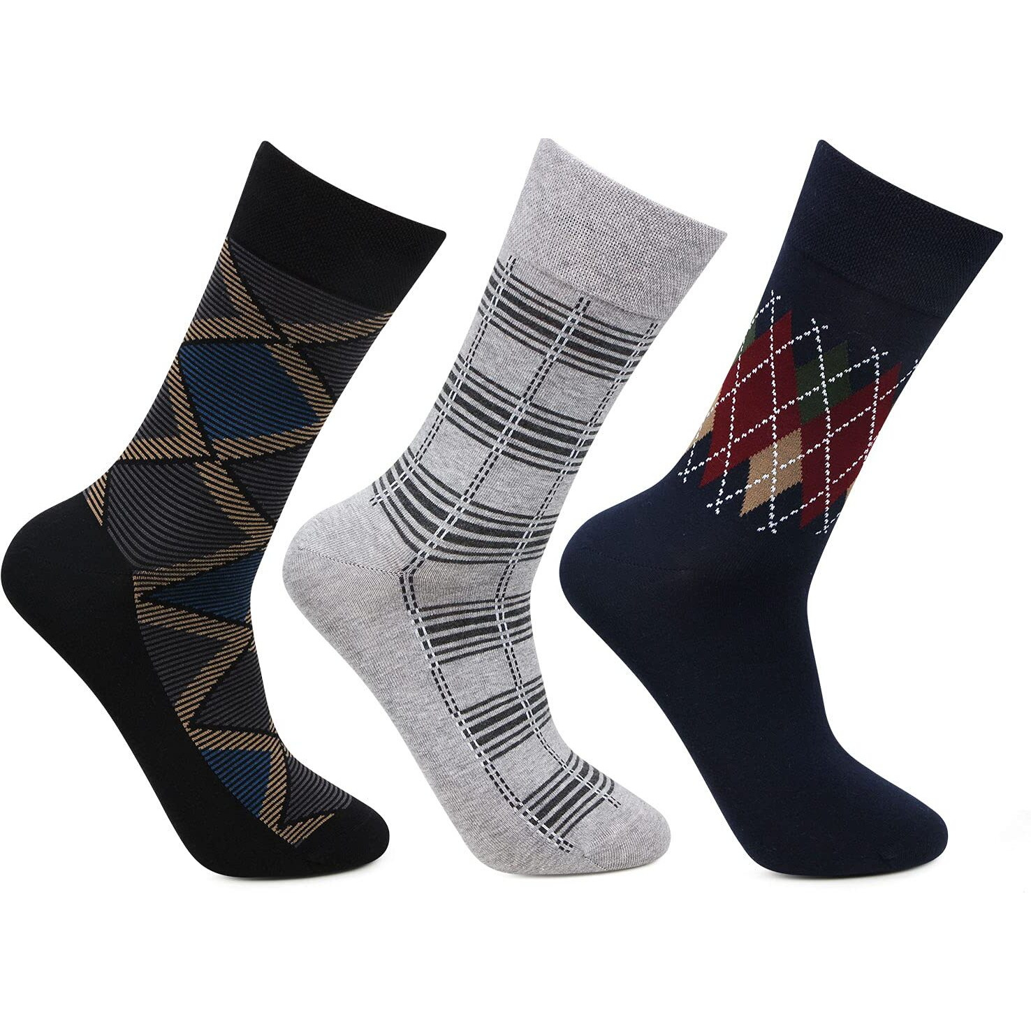 Bonjour Designer Office/Business/Formal Crew Socks For Men - Pack Of 3