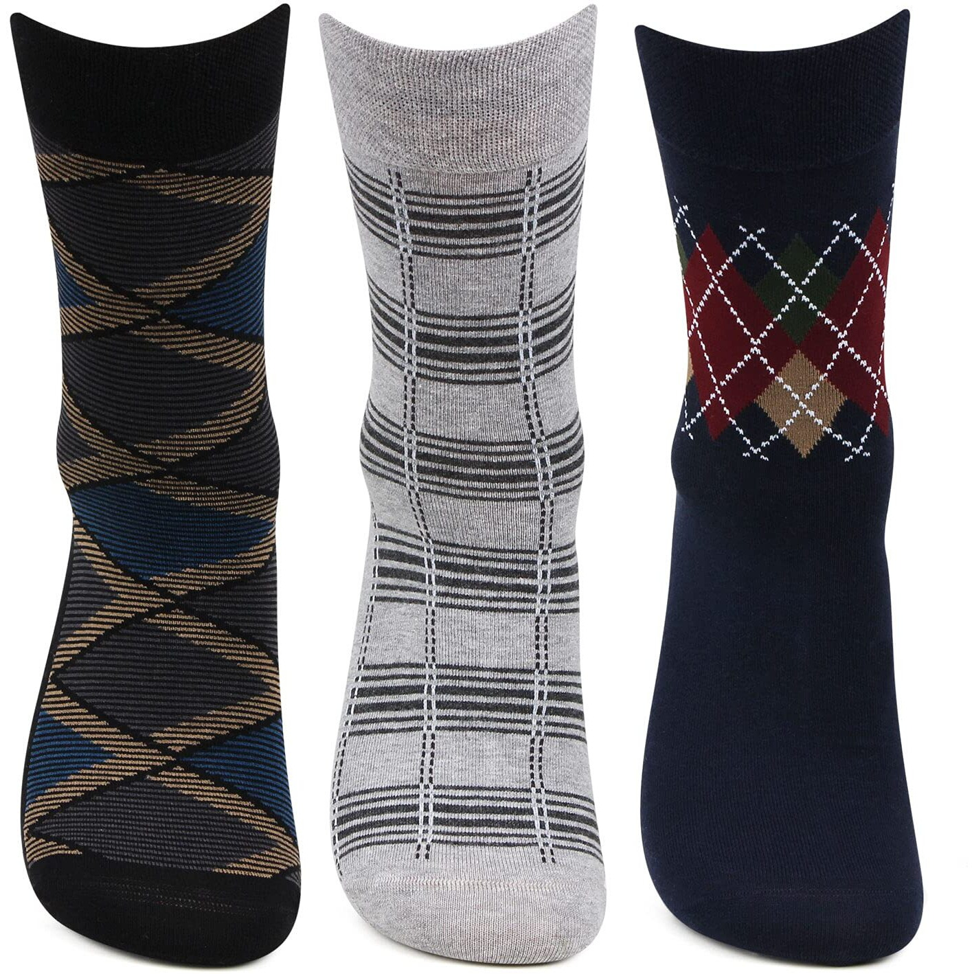 Bonjour Designer Office/Business/Formal Crew Socks For Men - Pack Of 3