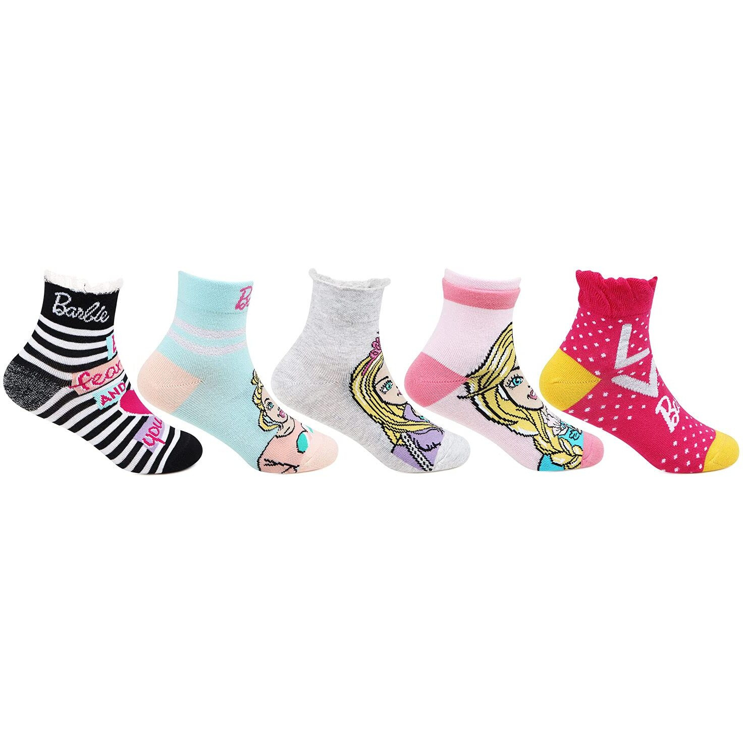 Bonjour Barbie Character Ankle Lngth Socks For Kids-Girls- Pack Of 5