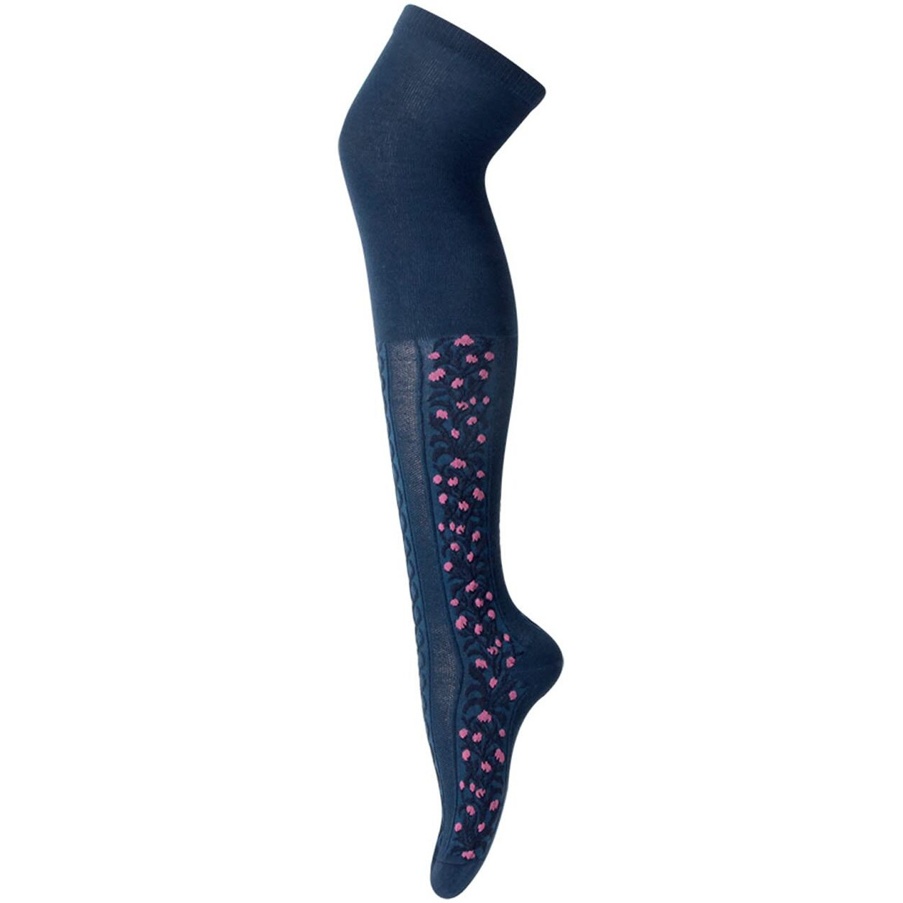 Bonjour Cotton Women's Floral Knee High Socks - Navy