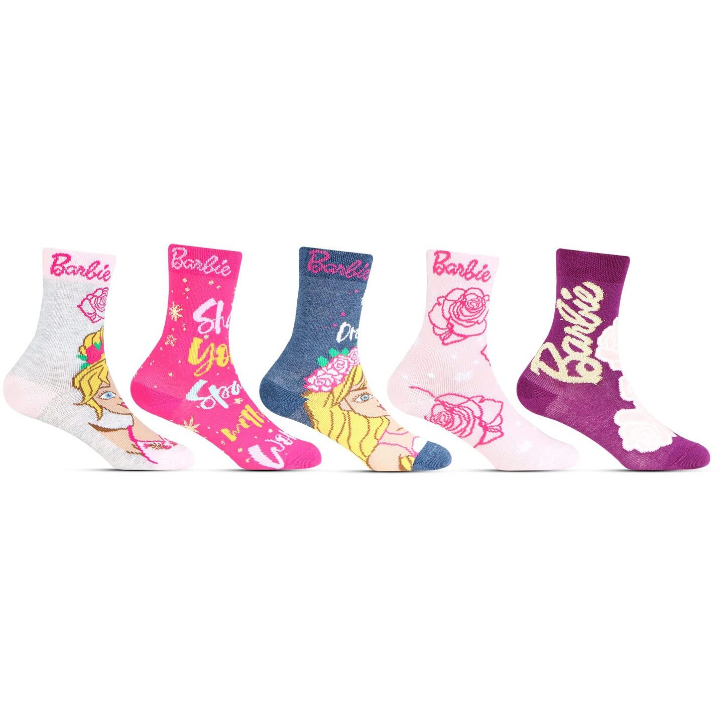 Bonjour Barbie Character Full Length Socks For Kids- Girls- Pack Of 5