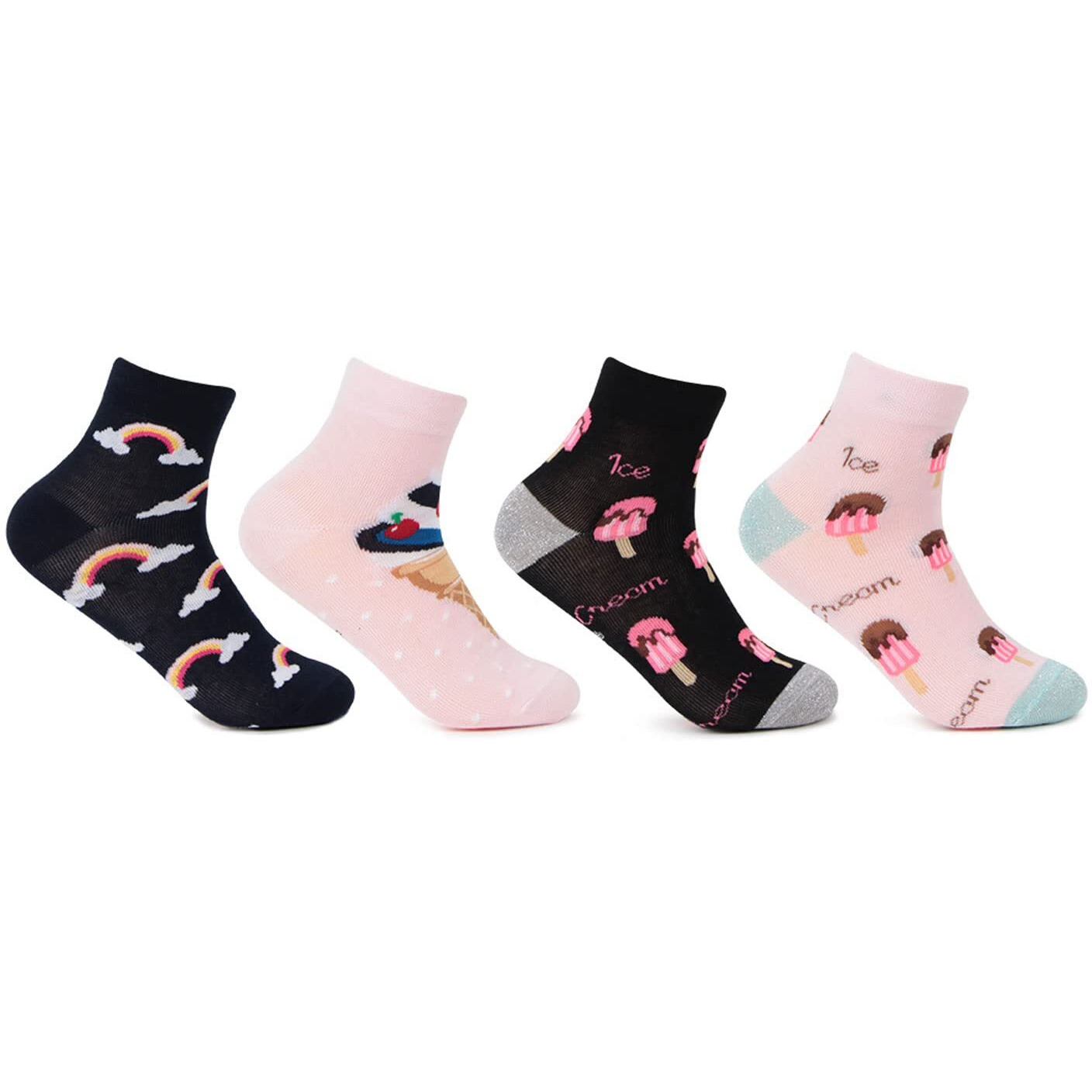 Bonjour Designer/Funky/Casual Ankle Length Socks For Kids-Girls- Pack Of 4 6 Years-8 Years