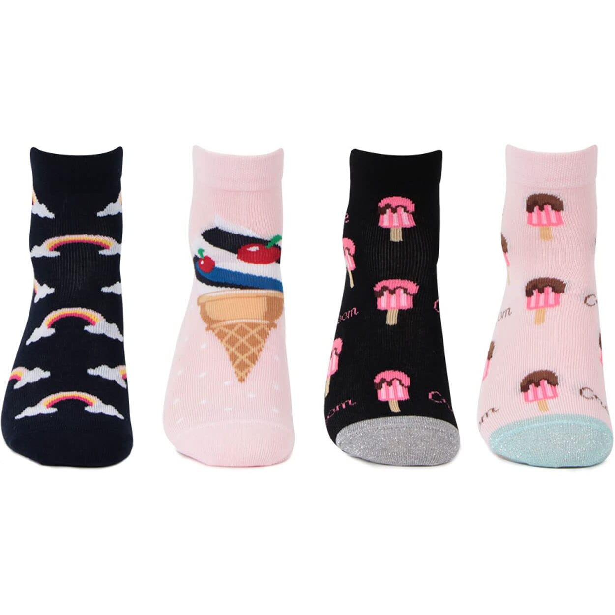 Bonjour Designer/Funky/Casual Ankle Length Socks For Kids-Girls- Pack Of 4 6 Years-8 Years