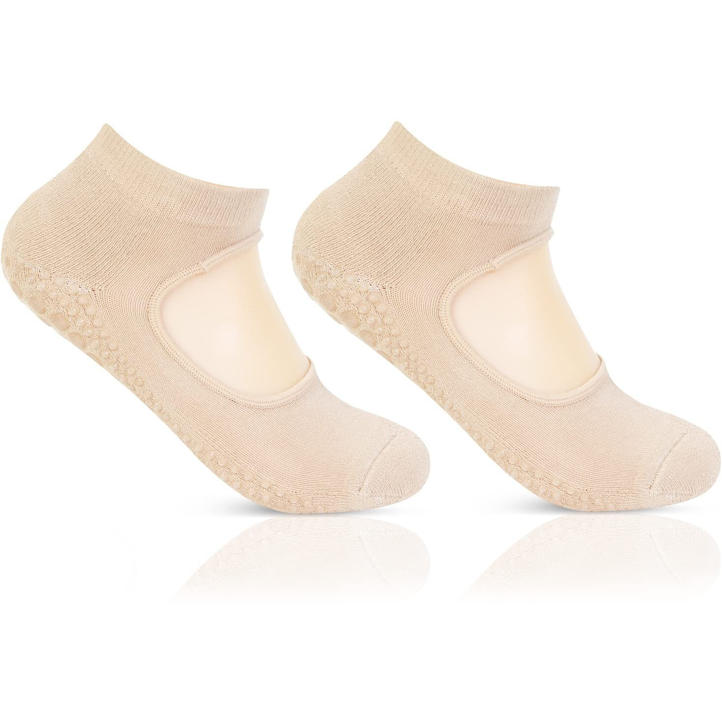 Bonjour Girls Anti-Skid (Gripper) Yoga Socks In Skin Color - Pack Of 2
