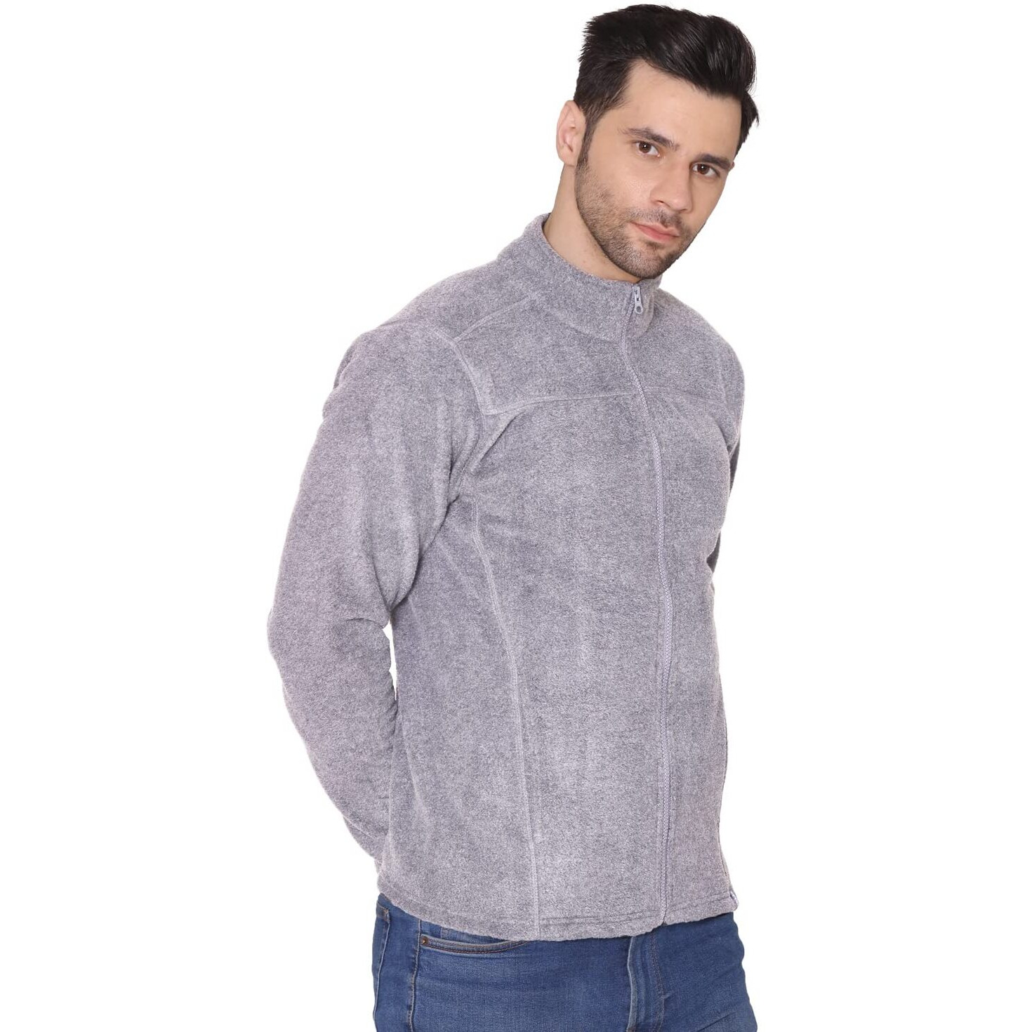 Bongio Men's Full Sleeves Polar Jacket - Light Grey