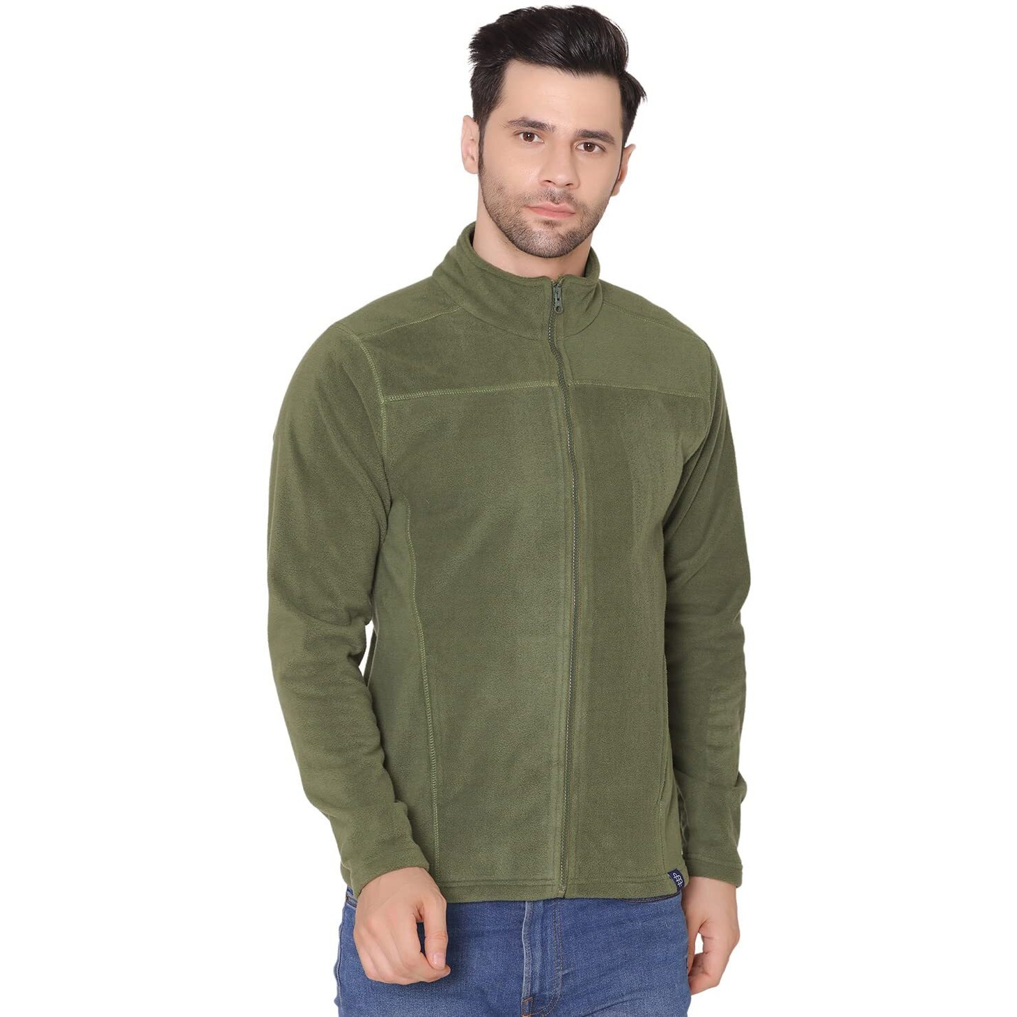 Bongio Men's Full Sleeves Polar Jacket - Olive Green