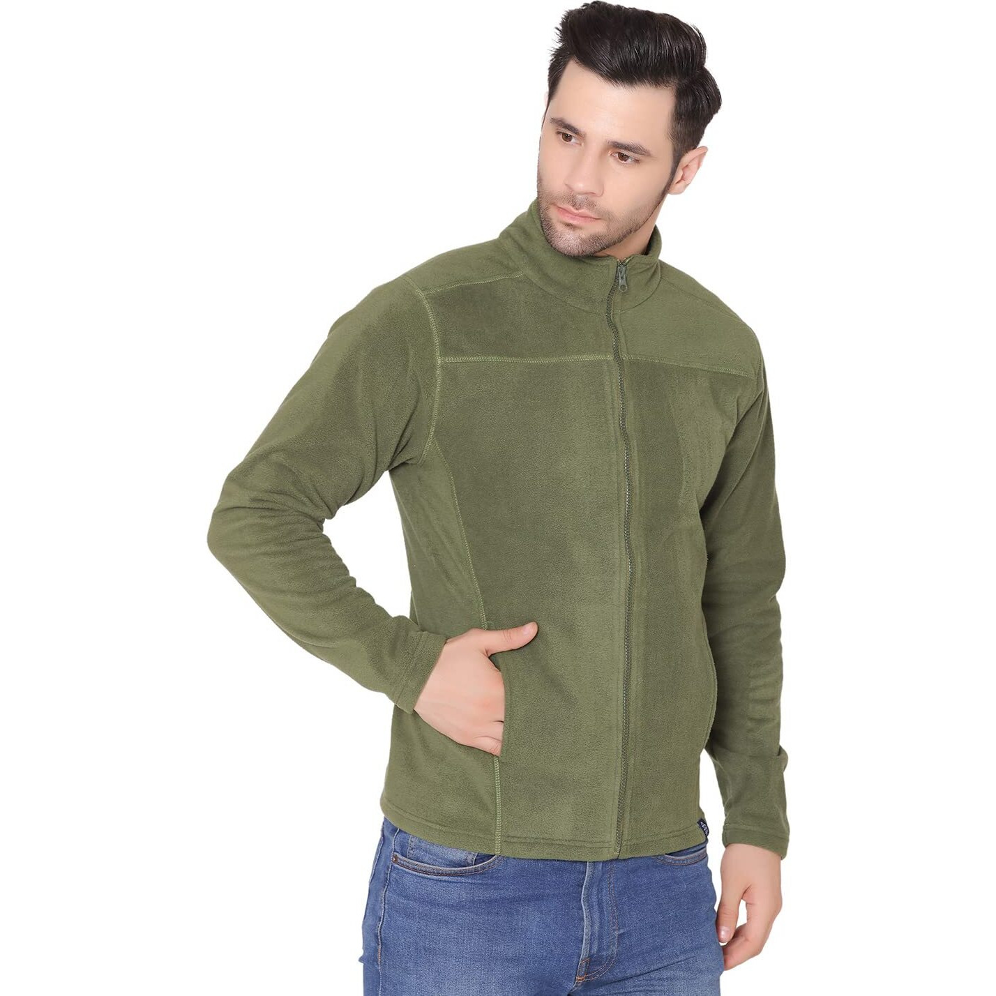 Bongio Men's Full Sleeves Polar Jacket - Olive Green