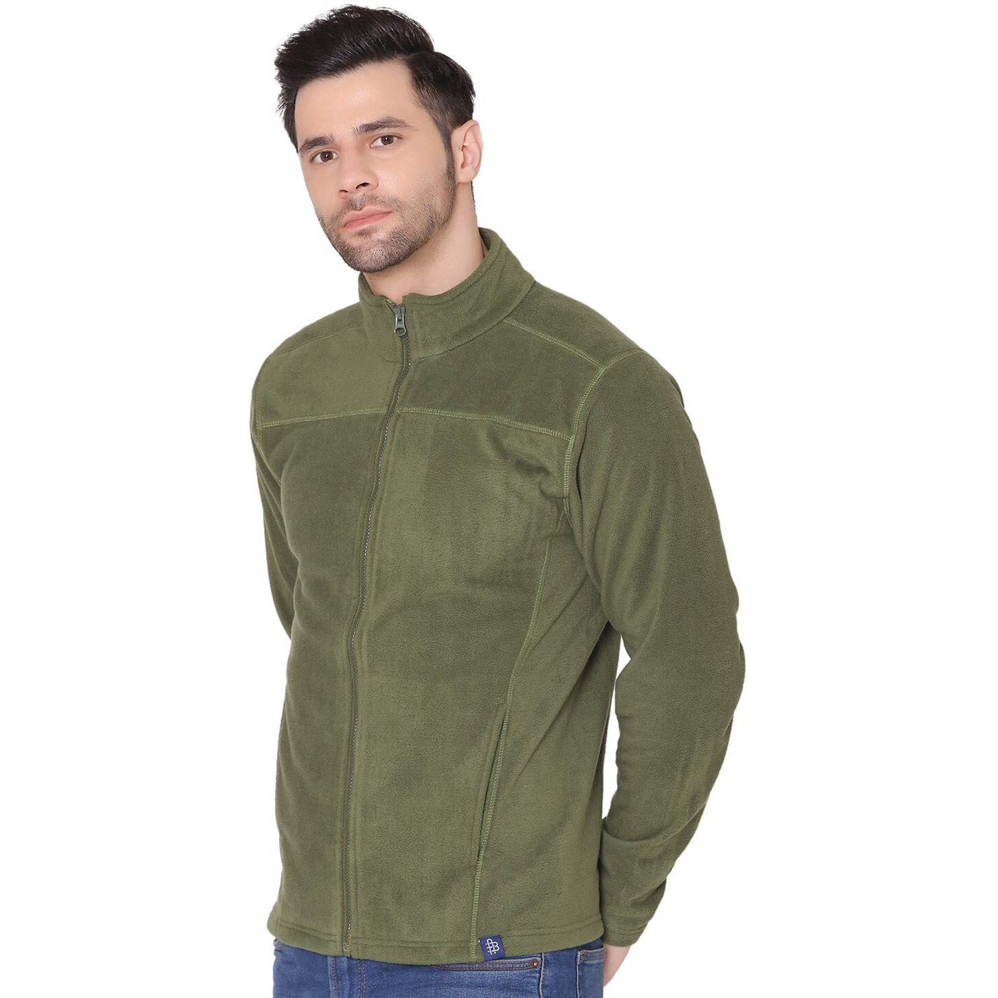 Bongio Men's Full Sleeves Polar Jacket - Olive Green