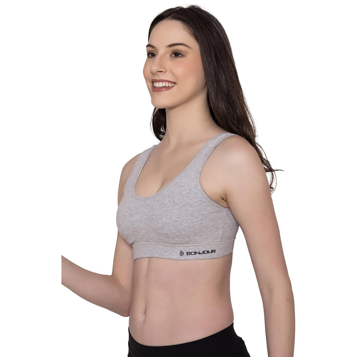 Bonjour Women's Cotton Wire Free Modern Full-Coverage Sports Bra (Bj10501-L-Grey Mel_Grey