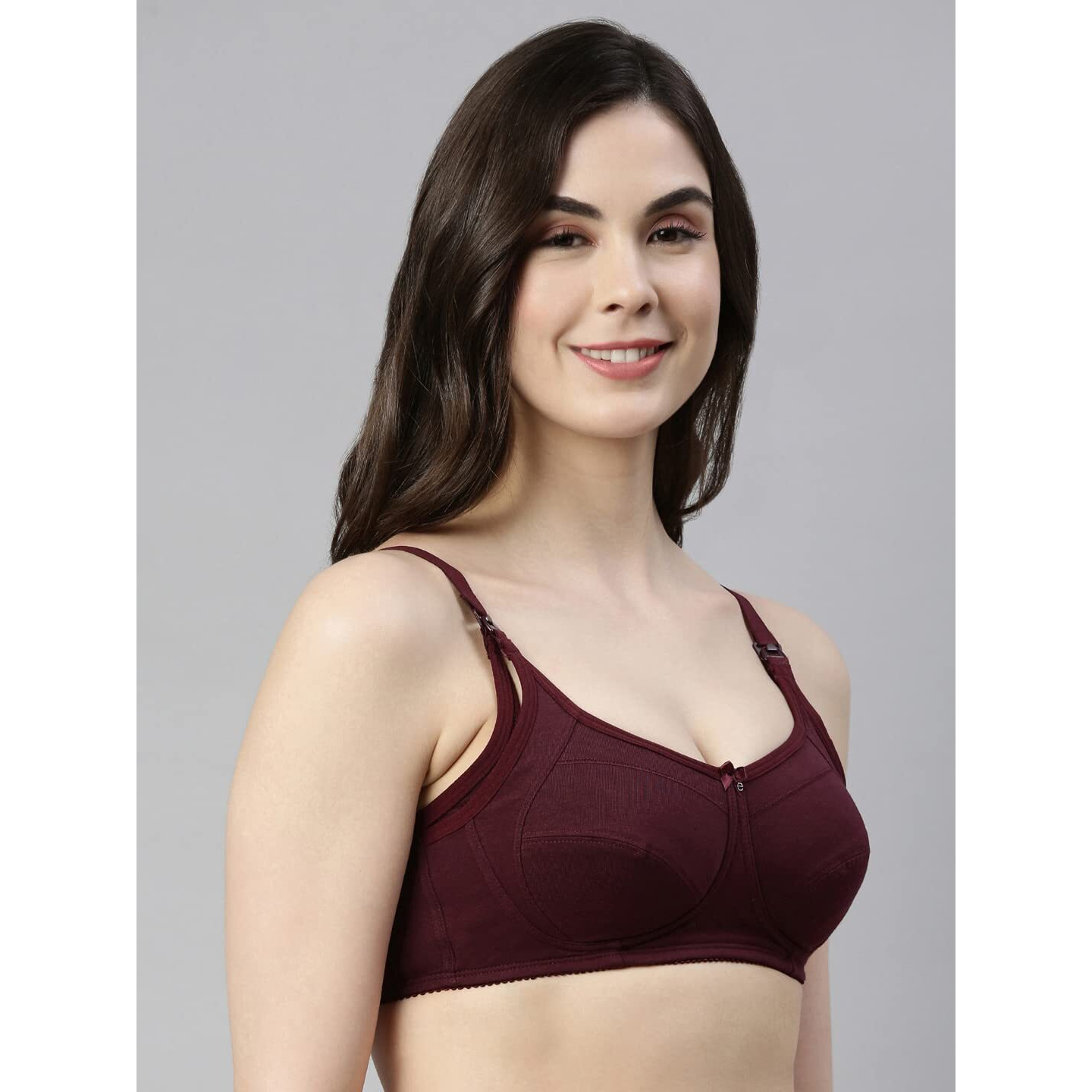 Enamor Mt02 Women's Cotton Sectioned Lift & Support Nursing Bra - Non Padded Non Wired High Coverage(Mt02-Grapewine-38D)