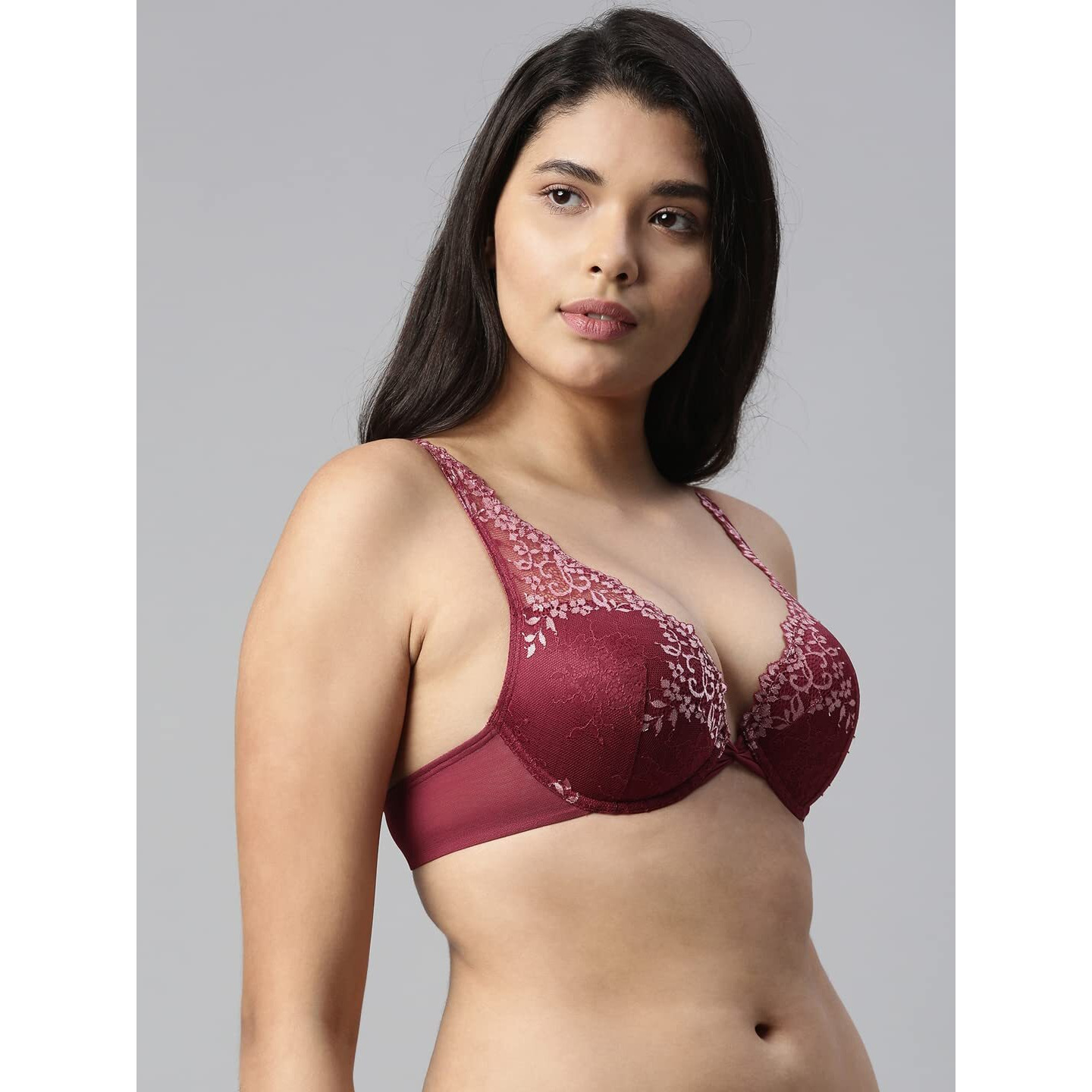 Enamor Women's Nylon Blend Classic Plunge Bra (F043_Claret Maroon_36C)