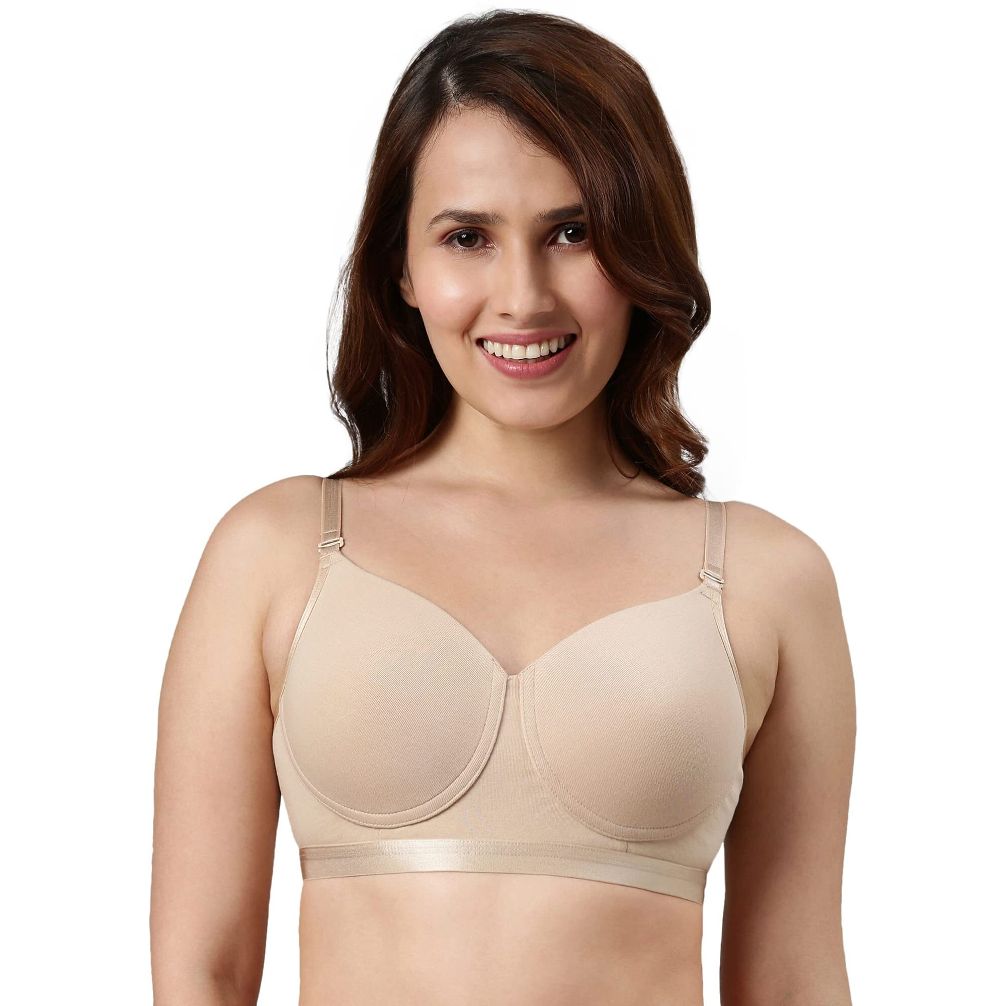 Enamor Padded Wirefree High Coverage Stretch Cotton Ultimate Coverage T-Shirt Bra For Womens-A165 (A165_Paleskin_32D)