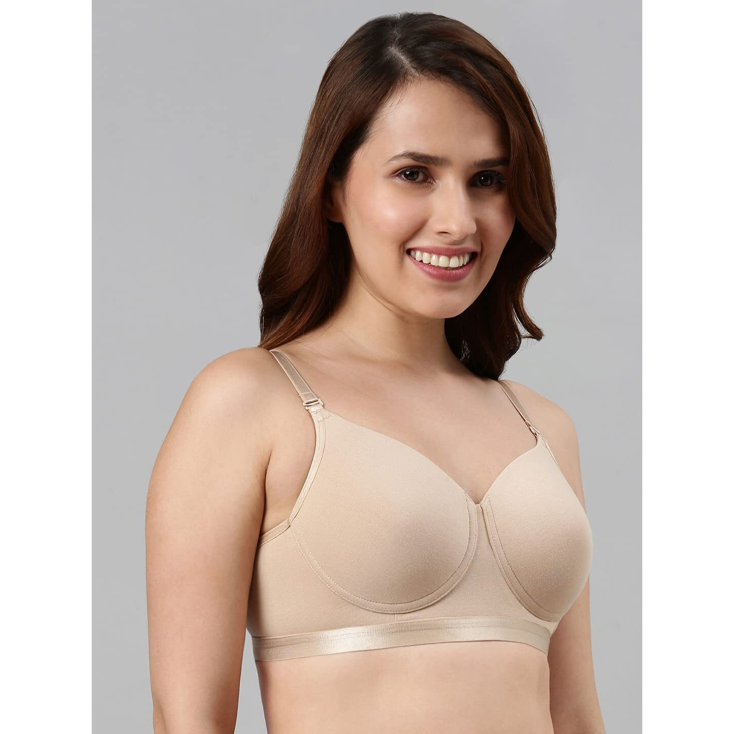 Enamor Padded Wirefree High Coverage Stretch Cotton Ultimate Coverage T-Shirt Bra For Womens-A165 (A165_Paleskin_32D)