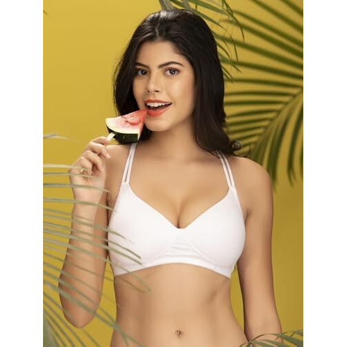 Clovia Cotton Padded Non-Wired Racerback T-Shirt Bra (Br1514P18_White_38C)