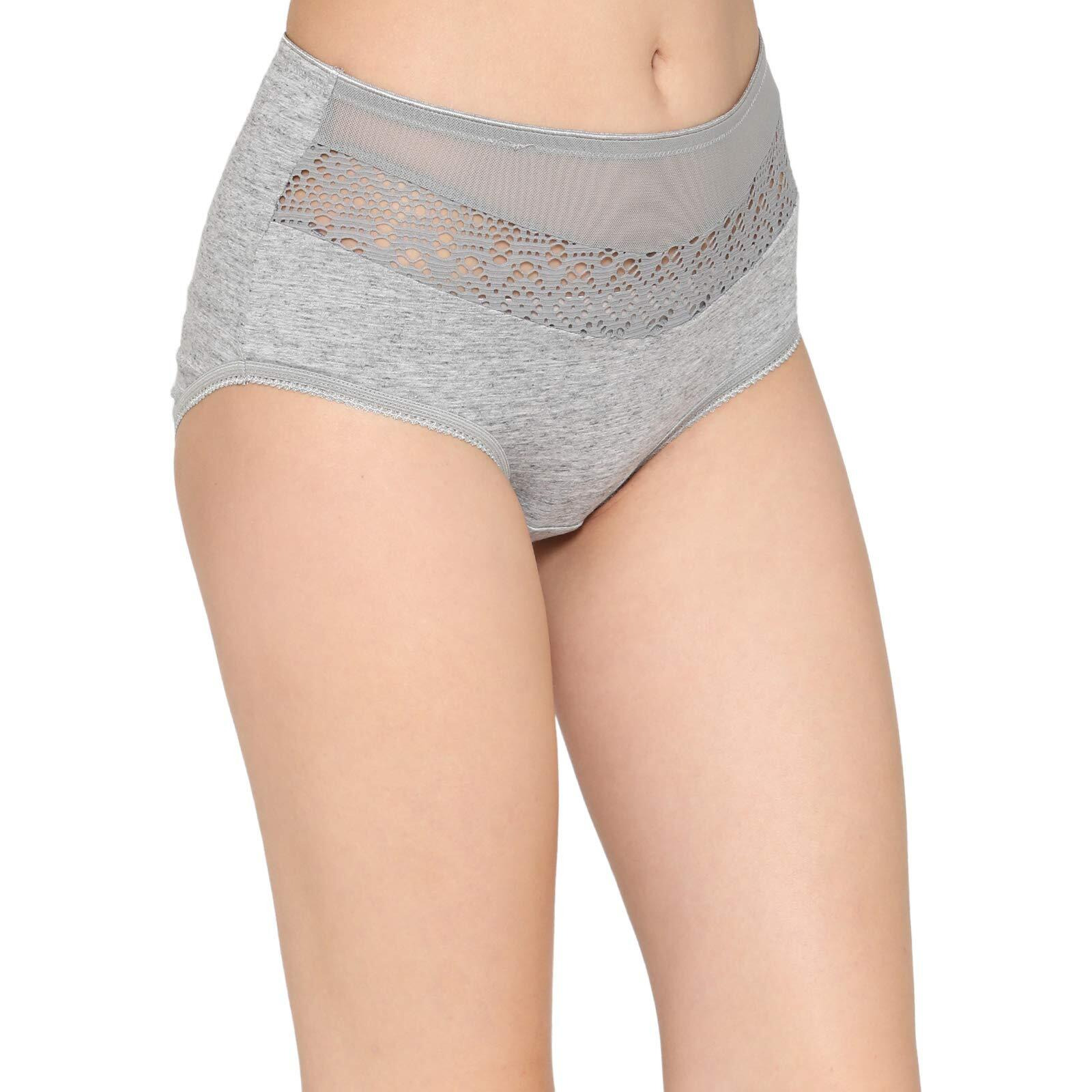 Clovia Cotton High Waist Hipster Panty With Lace Panel (Pn2707P01_Grey_S)
