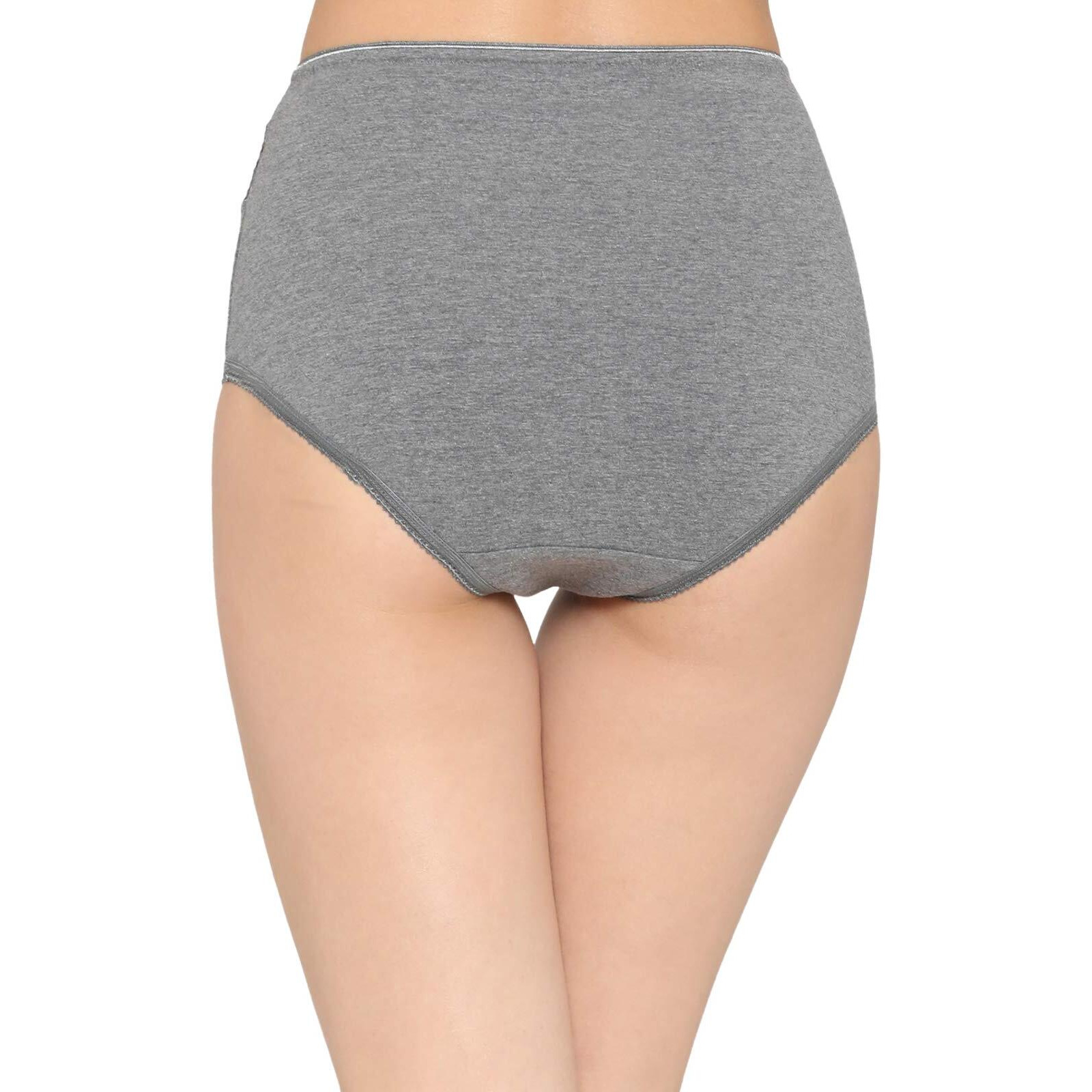 Clovia Cotton High Waist Hipster Panty With Lace Panel (Pn2707P05_Grey_L)