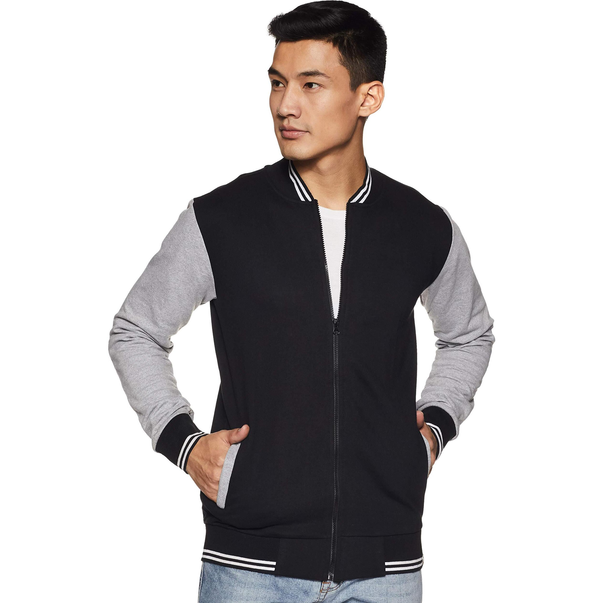 Campus Sutra Black Mens Varsity Sweatshirt With Pocket (Aw15_Hvar_M_Pln_Blgr_Xl)