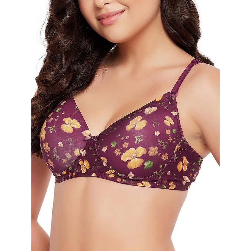 Clovia Women's Polyamide Printed Padded Full Cup Wire Free T-Shirt Bra (Br0935T09_Maroon_42B)