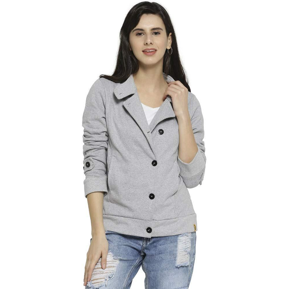 Campus Sutra Full Sleeve Solid Women Casual Jacket(Auz19_Jkhnk_W_Pln_Gr_Az_Xl) Grey