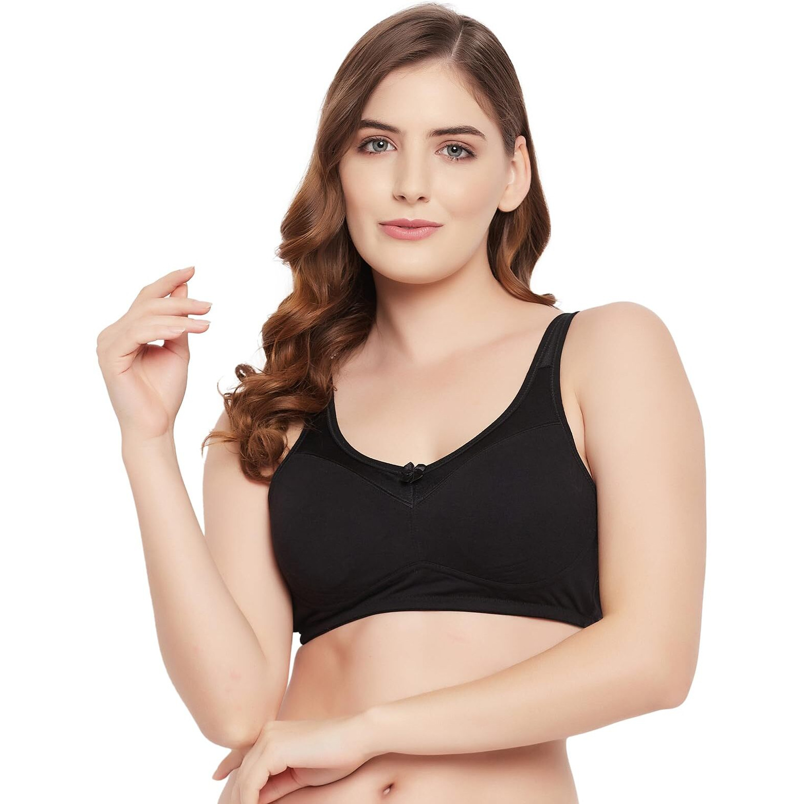 Clovia Cotton Spandex Solid Non-Padded Full Cup Wire Free Everyday Bra (Br5006R13_Black_36D)