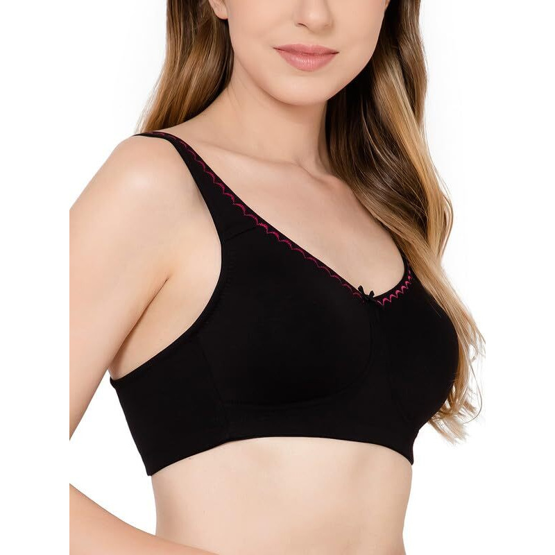 Clovia Cotton Spandex Solid Non-Padded Full Cup Wire Free Everyday Bra (Br5005P13_Black_38F)
